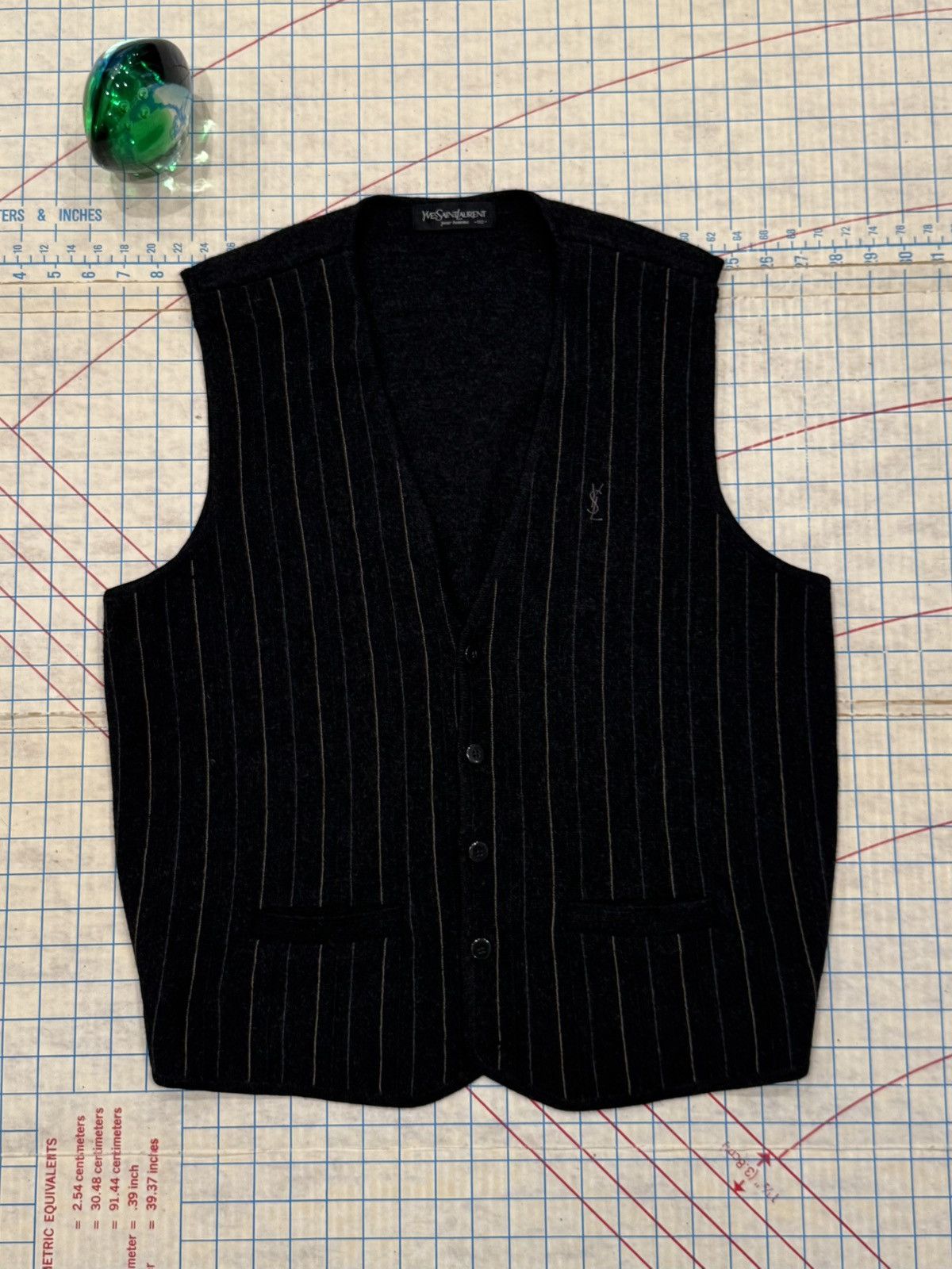 Yves Saint Laurent Vintage Yves Saint Laurent pour homme Pin Striped Knit Vest Size 42R - 1 Thumbnail