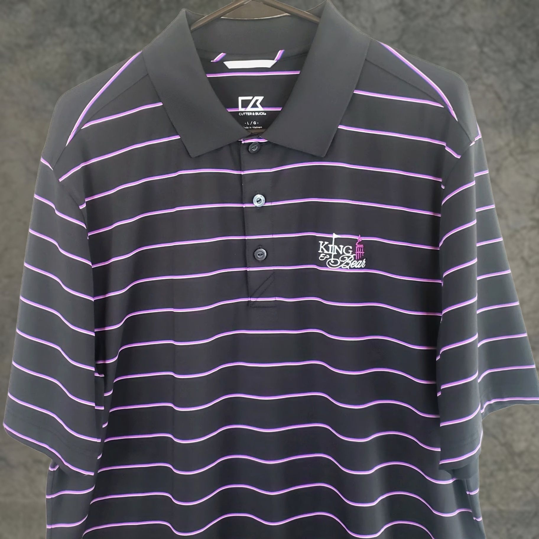 Cutter & Buck Cutter & Buck Men's L Black With Purple Stripe Polo Shirt Short Sleeve Button Closure Breathable Regular Fit Golf 90s Size US L / EU 52-54 / 3 - 1 Thumbnail
