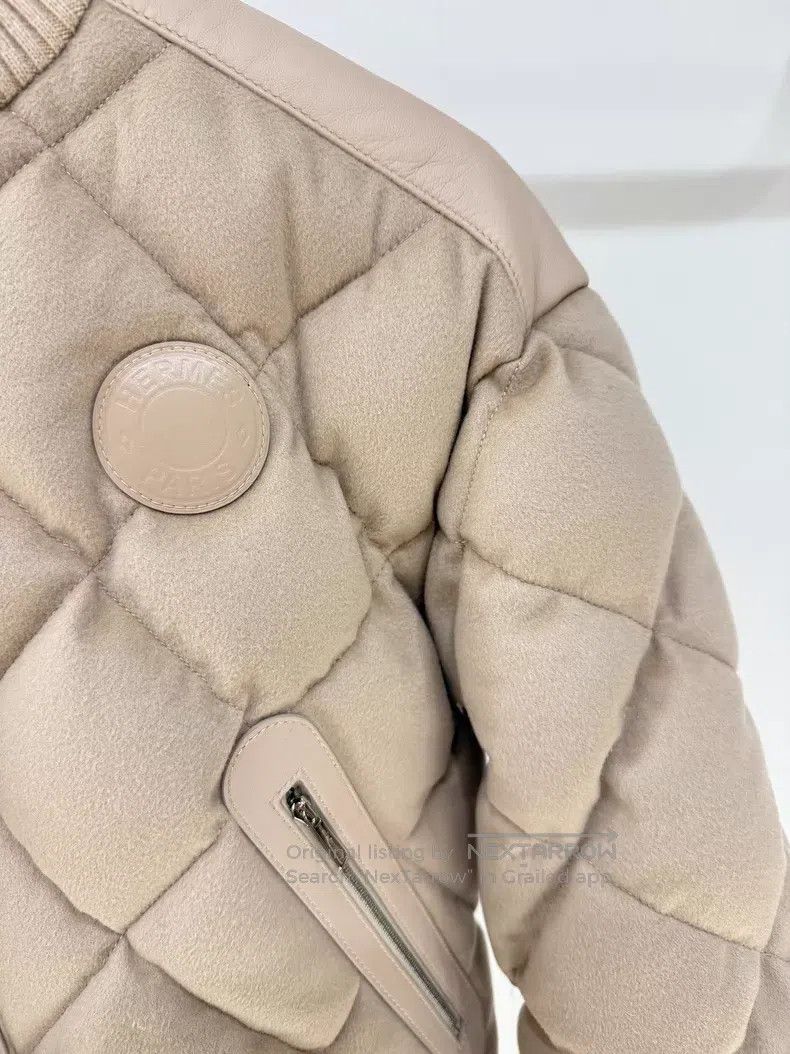 Hermes Hermes Beige Cashmere and Leather Patchwork Diamond Quilte Size XXS / US 00 / IT 34 - 4 Thumbnail