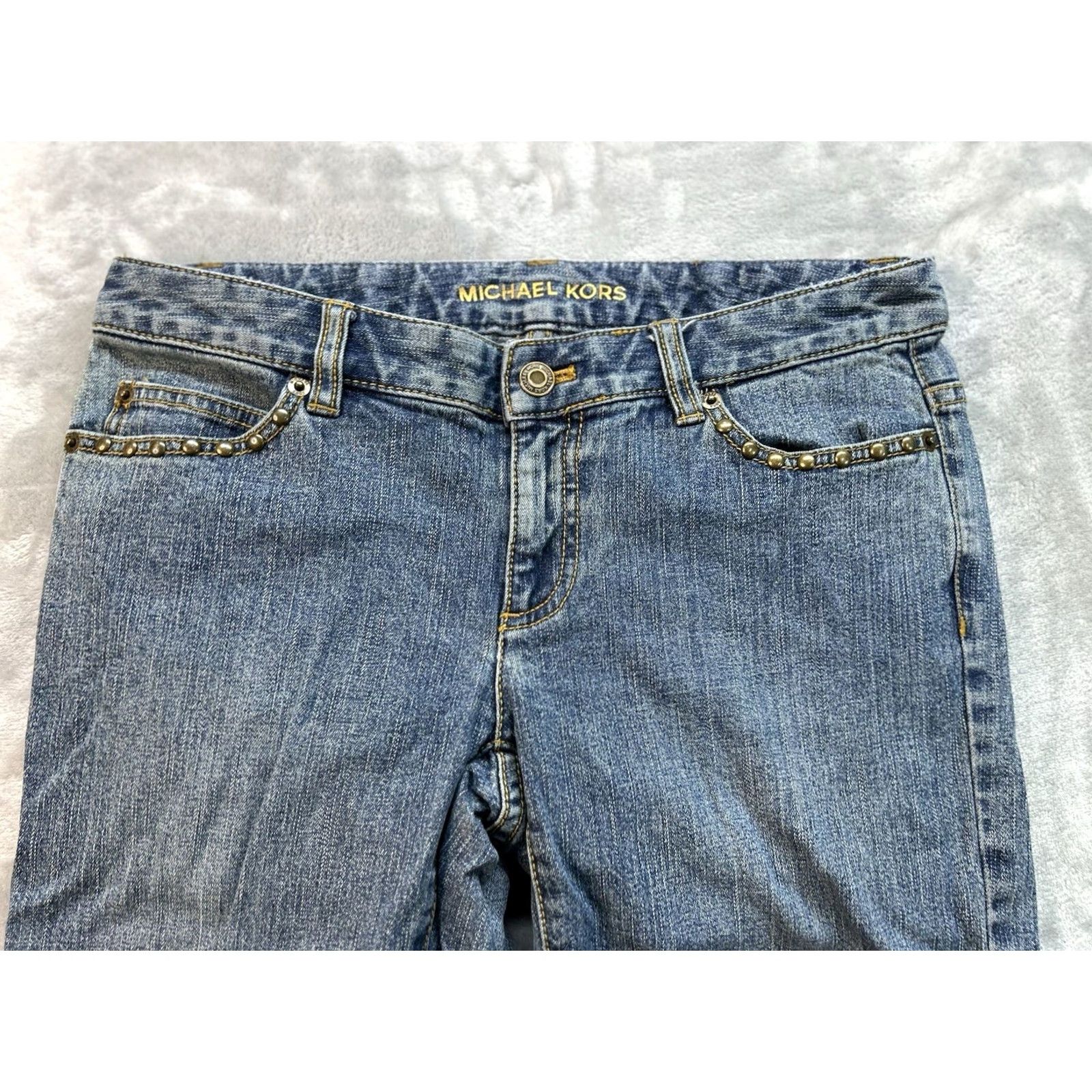 Michael Kors VINTAGE Michael Kors Jeans Women Sz 4 Blue Bootcut Western Biker Cowgirl Studded Boho 90s Hip Hop Punk Rock Motorcycle Jeans Womens Size 27" / US 4 / IT 40 - 7 Thumbnail