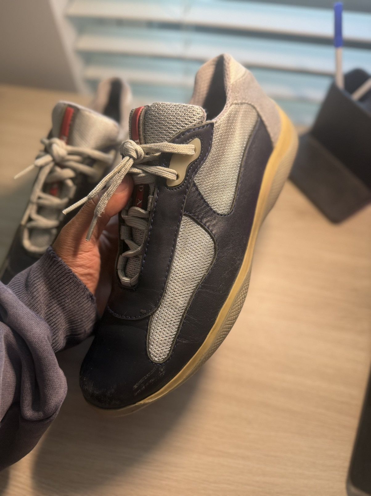 Prada Prada America's Cup Sneakers Blue Silver 8 Leather Size US 9 / EU 42 - 2 Thumbnail