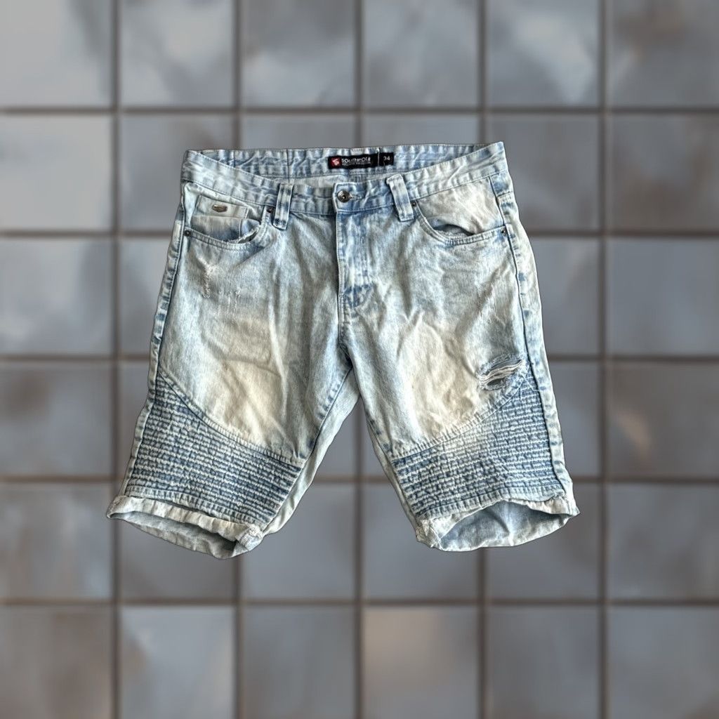 Southpole Southpole Jean Shorts Embroidered Art Cargo Blue 34 Men Regular Size 34 Stains 90s Y2K Vintage Mens Size US 34 / EU 50 - 1 Thumbnail
