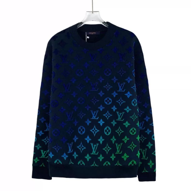 Louis Vuitton 22 blue logo jacquard full print cotton crew