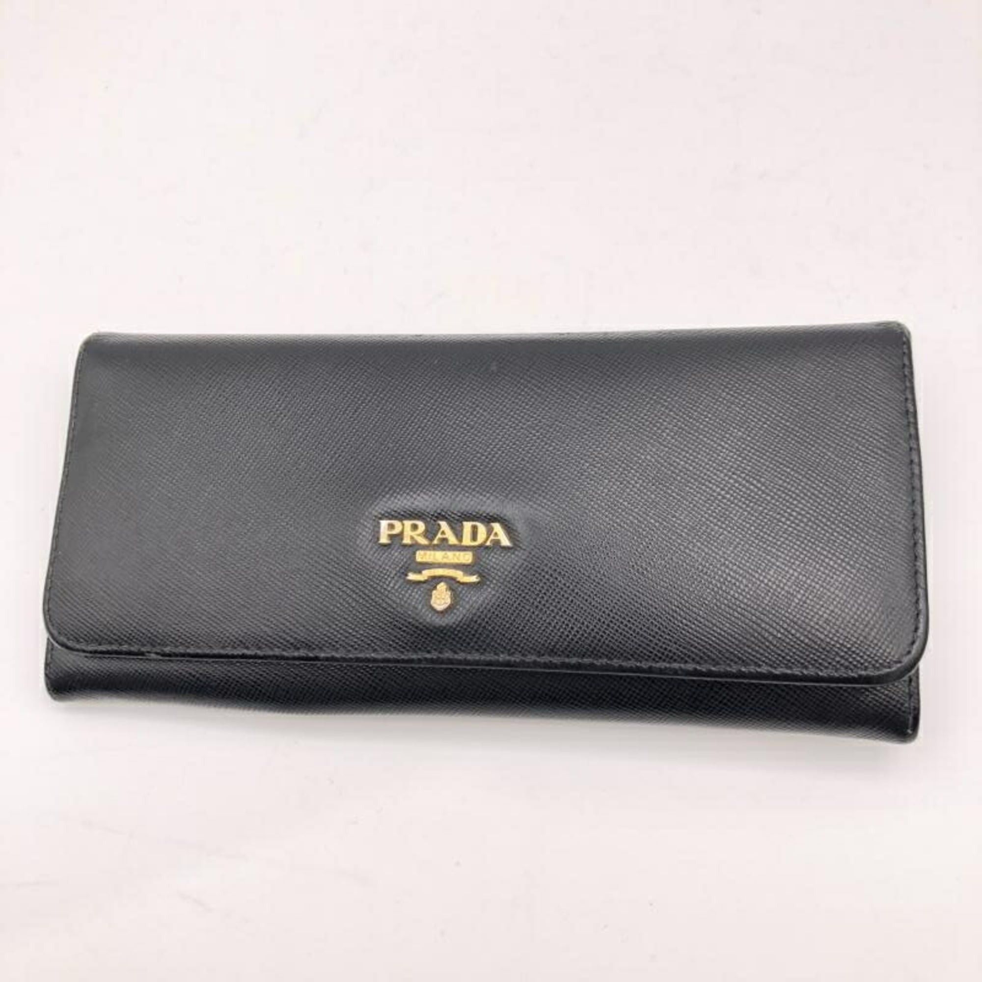 PRADA Saffiano Double Long Wallet in Black