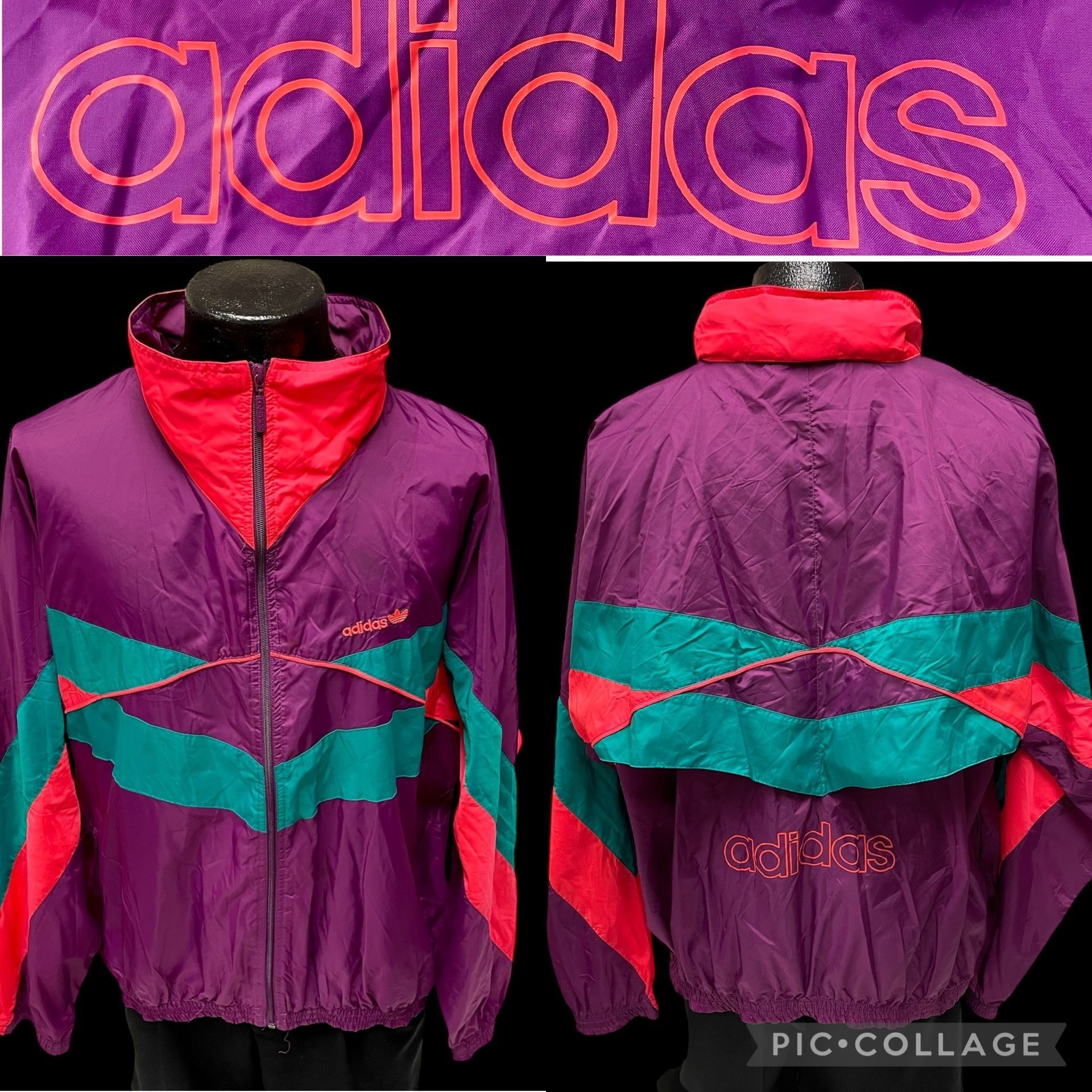 Adidas Vtg Adidas Purple Colorblock SPELLOUT Track NEON Jacket Size US L / EU 52-54 / 3 - 1 Thumbnail