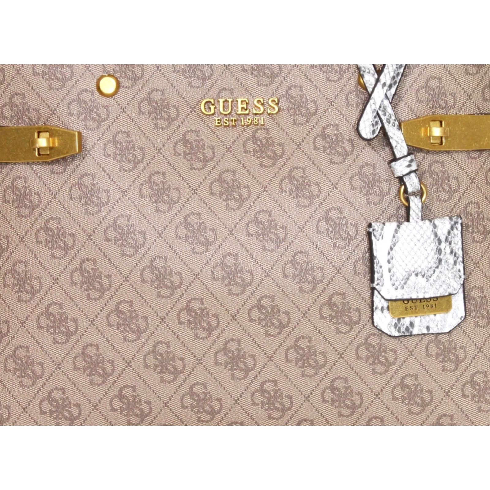 Guess Guess Women's Zadie-Logo Shoulder Handbag Latte Logo Python Size ONE SIZE - 7 Thumbnail