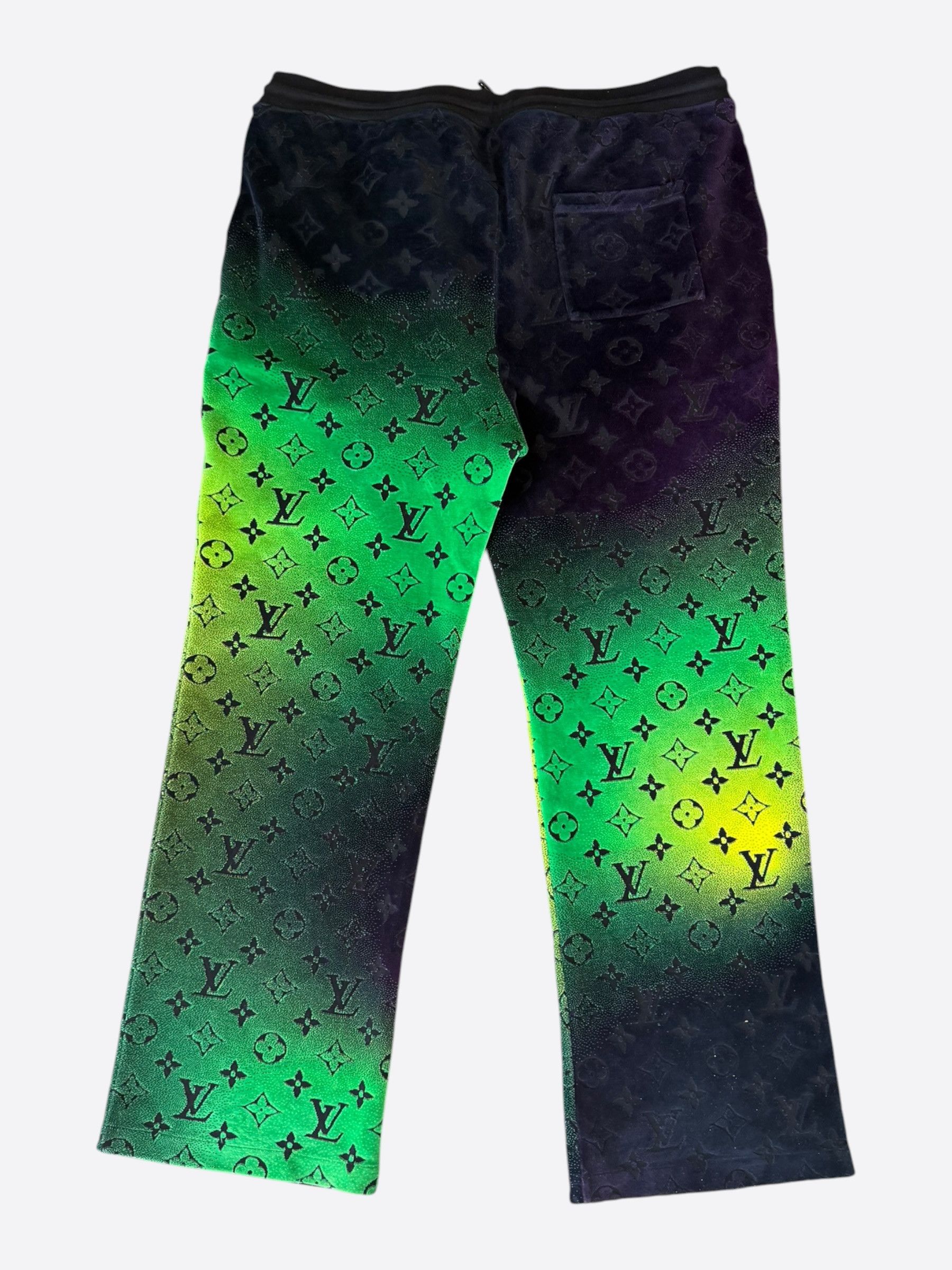 Louis Vuitton Green, Black & Yellow Gradient Monogram Velvet Pants Size US 38 / EU 54 - 2 Thumbnail