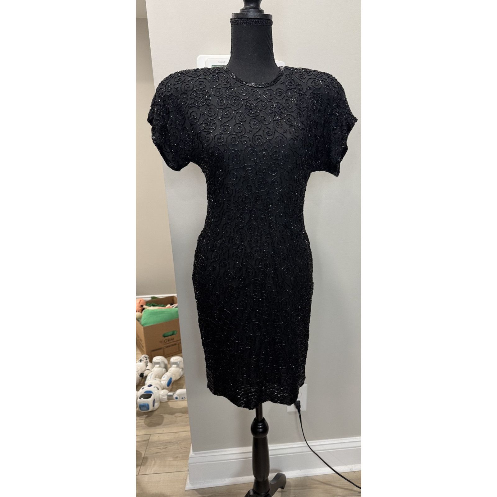 Other Vintage 1980s Pure Silk Beaded Dress Black Whimsigoth Dress Size S / US 4 / IT 40 - 1 Thumbnail