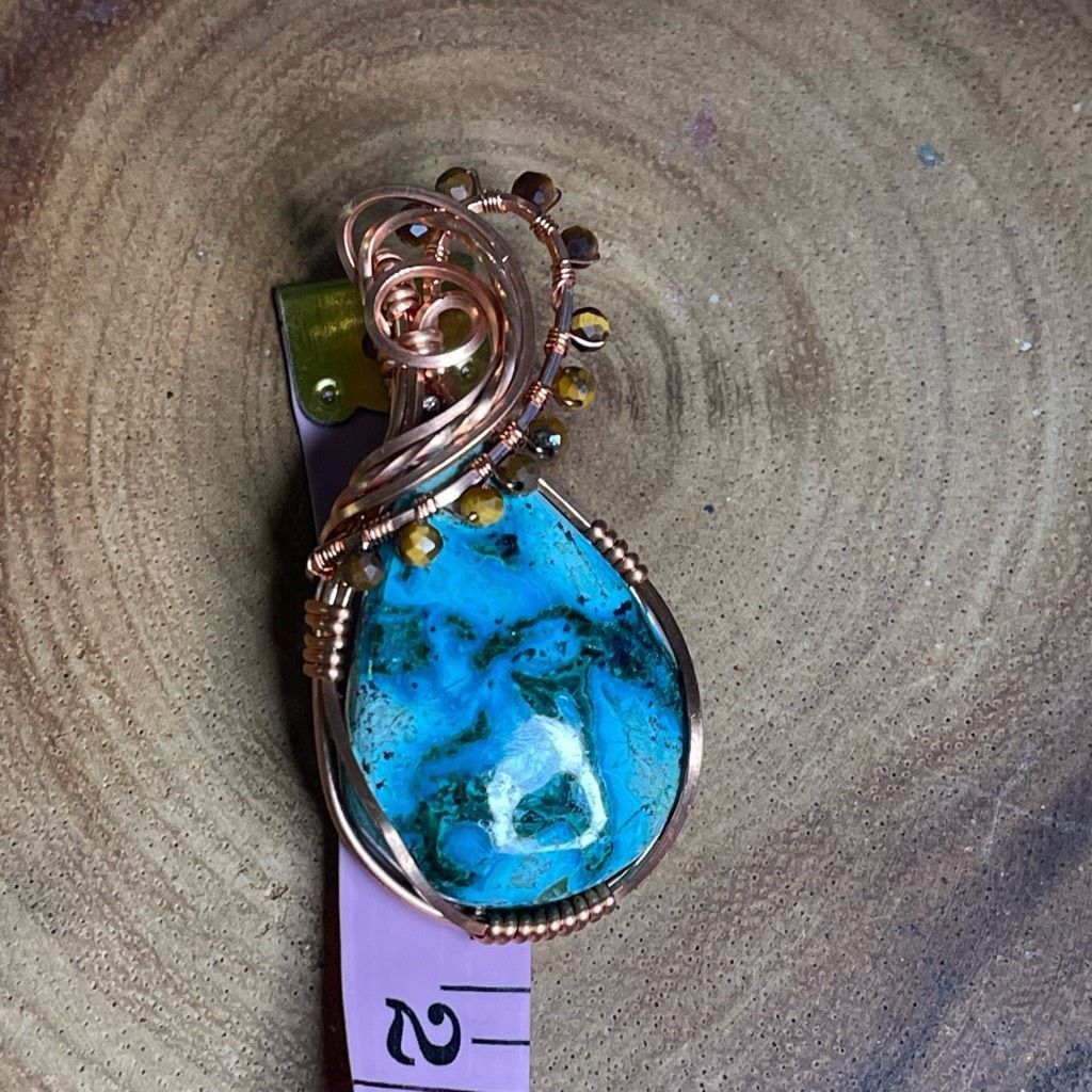 Handmade Artisan handmade Chrysocolla Malachite pendant wire wrap nec Size ONE SIZE - 3 Thumbnail