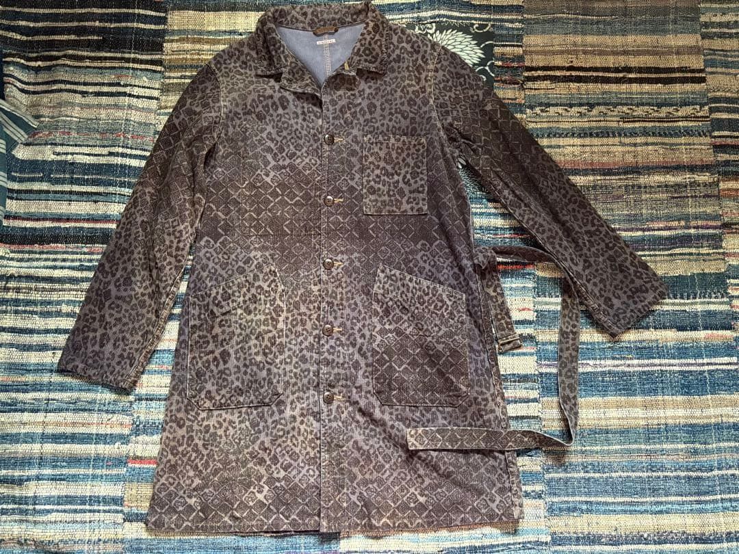 Kapital Coptic Leopard Corduroy Stand Collar Coat Purple Size M