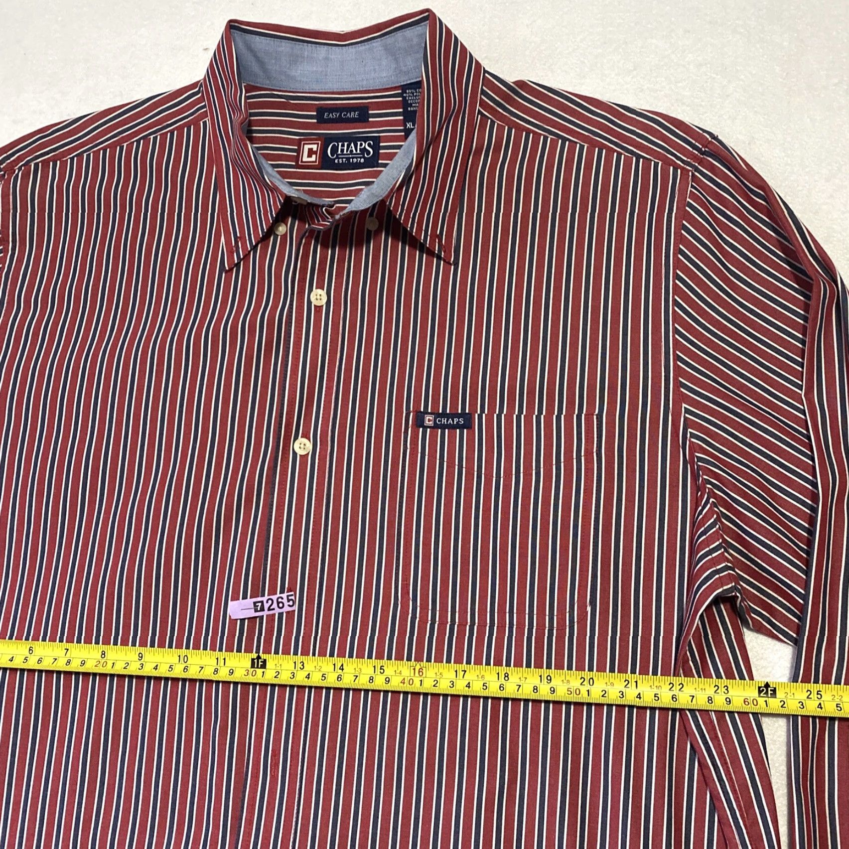 Chaps Chaps Button Shirt Mens XL Red Long Sleeve Striped Cotton Dress Shirt Button-Down Collar Non-Iron Shell Button Regular Fit Size US XL / EU 56 / 4 - 5 Thumbnail
