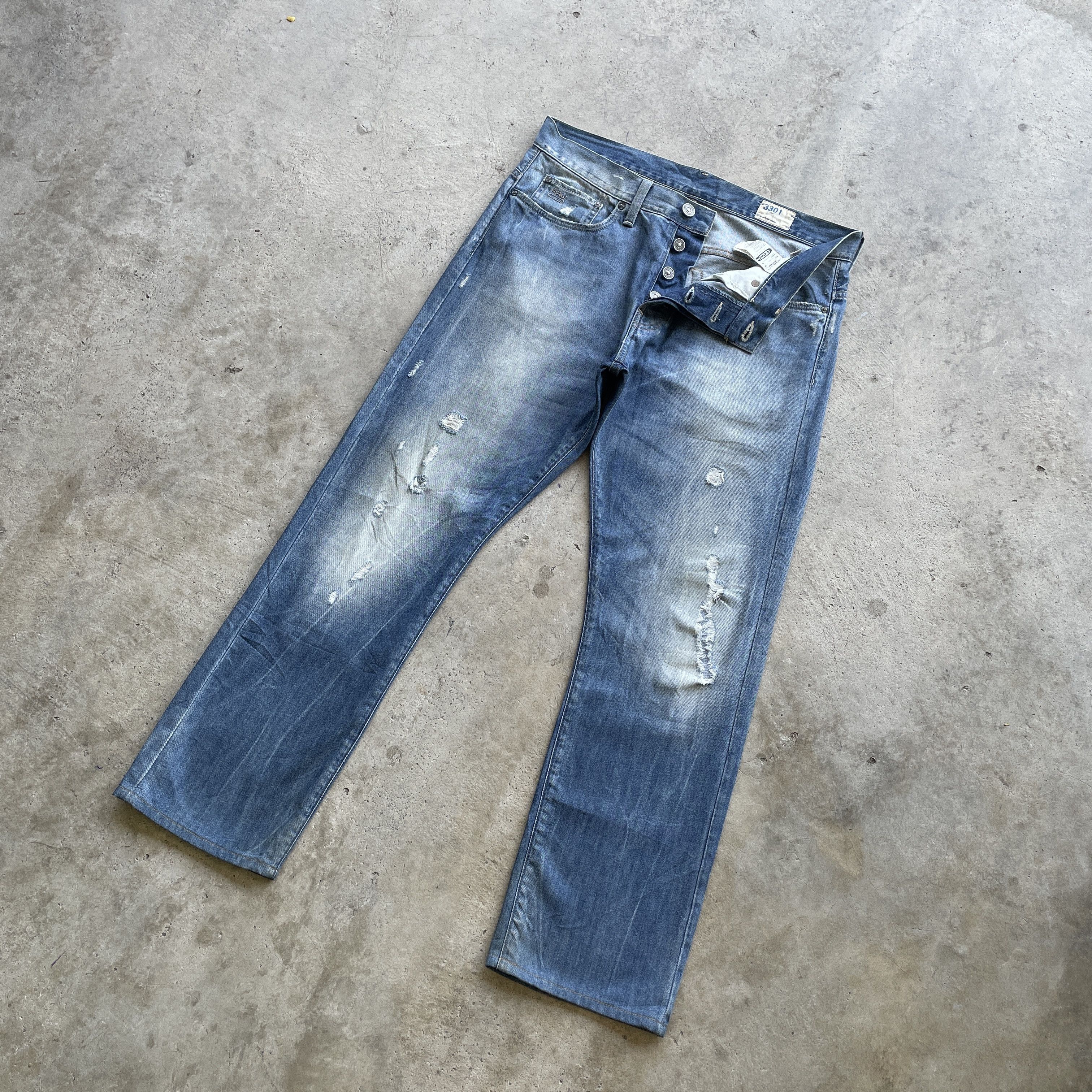G-Star Vintage G-Star 3301 Distressed Jeans Faded Denim Pants Size US 35 - 1 Thumbnail
