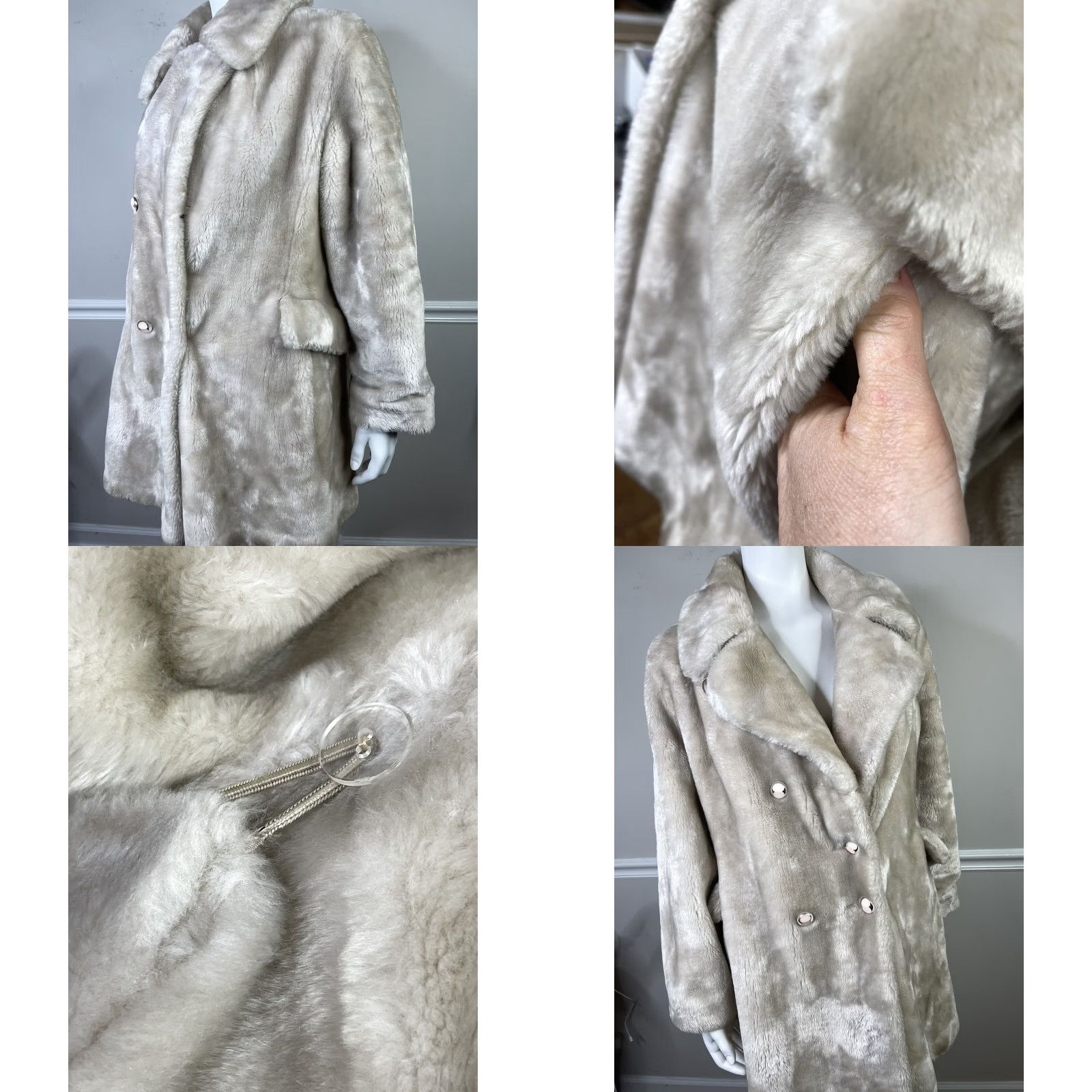 VINTAGE Borgana Faux Fur Jacket Coat Large Brown Mid-Length Womens 1950s Winter