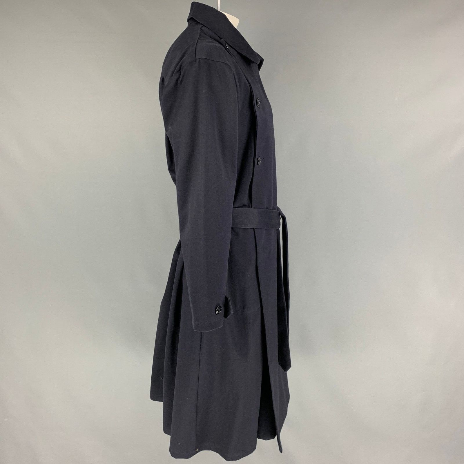 Monitaly MONITALY Size M Navy Sateen Double Breasted Coat Size US M / EU 48-50 / 2 - 2 Thumbnail