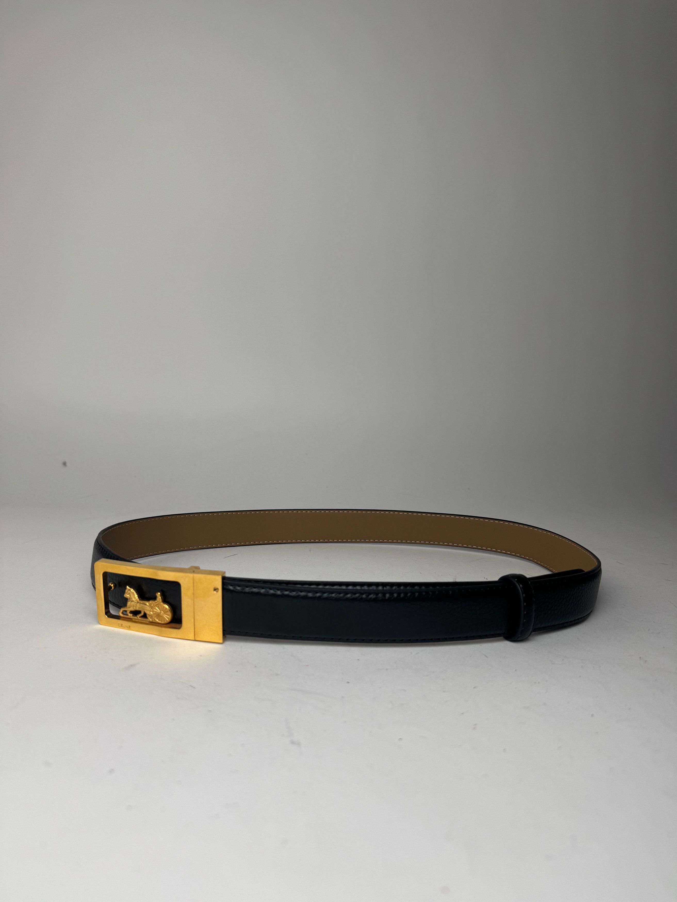 Celine Vintage Paris Carriage Logo Leather Belt black Size ONE SIZE - 1 Thumbnail
