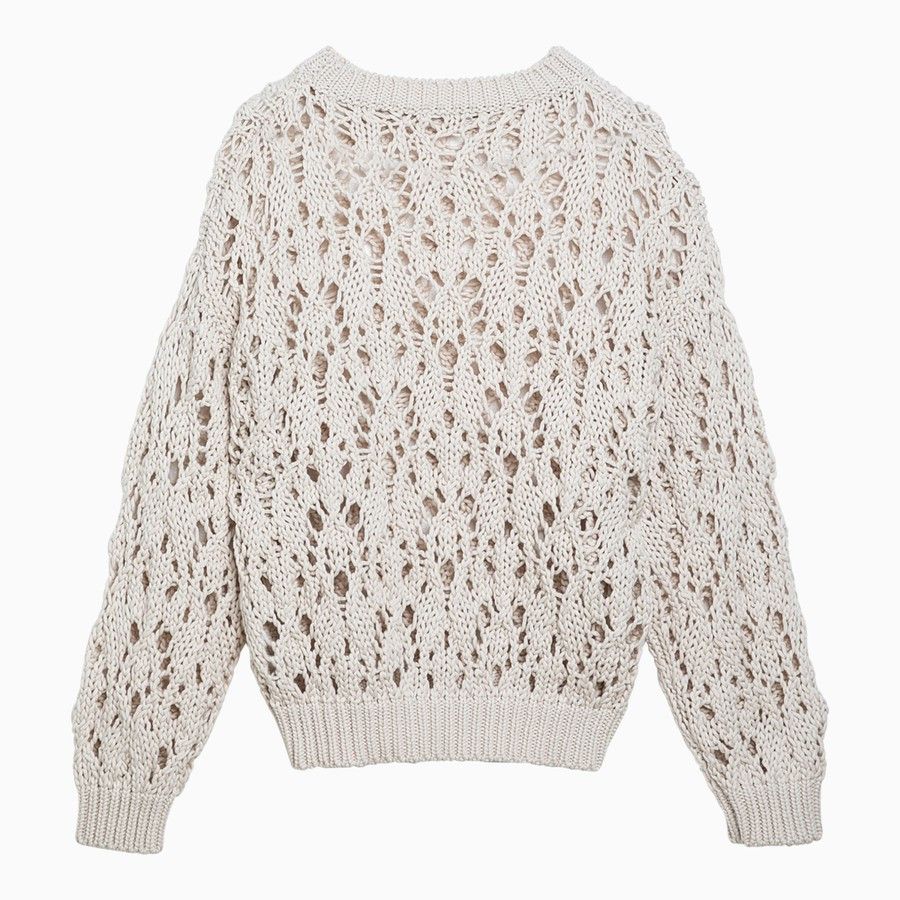 Brunello Cucinelli o1d2blof0824 Cotton Openwork Jersey in Off White Size M / US 6-8 / IT 42-44 - 2 Thumbnail