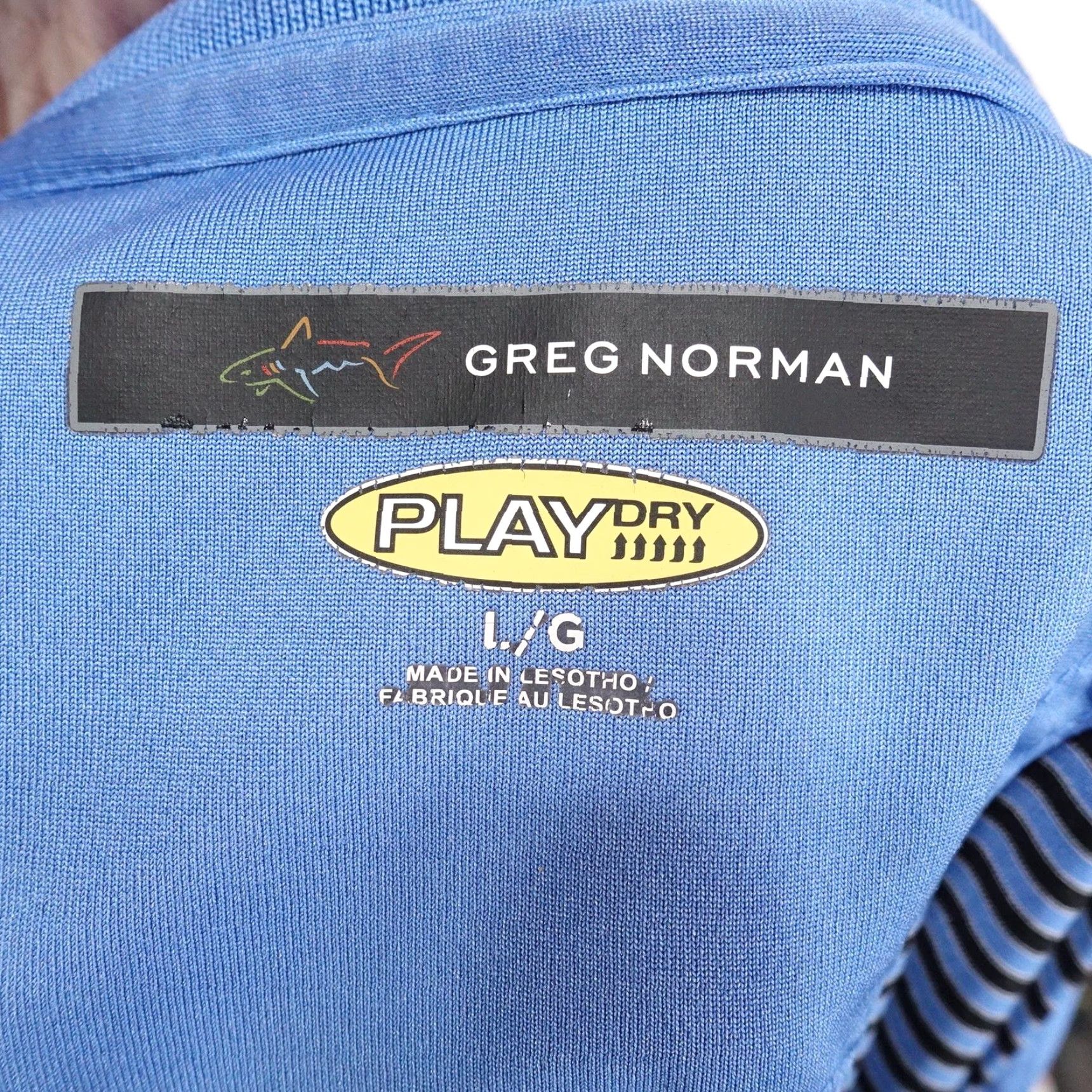 Vintage Greg Norman Polo Shirt Mens Large Blue Black Stripe PlayDry Golf Performance Shirt Size US L / EU 52-54 / 3 - 6 Thumbnail