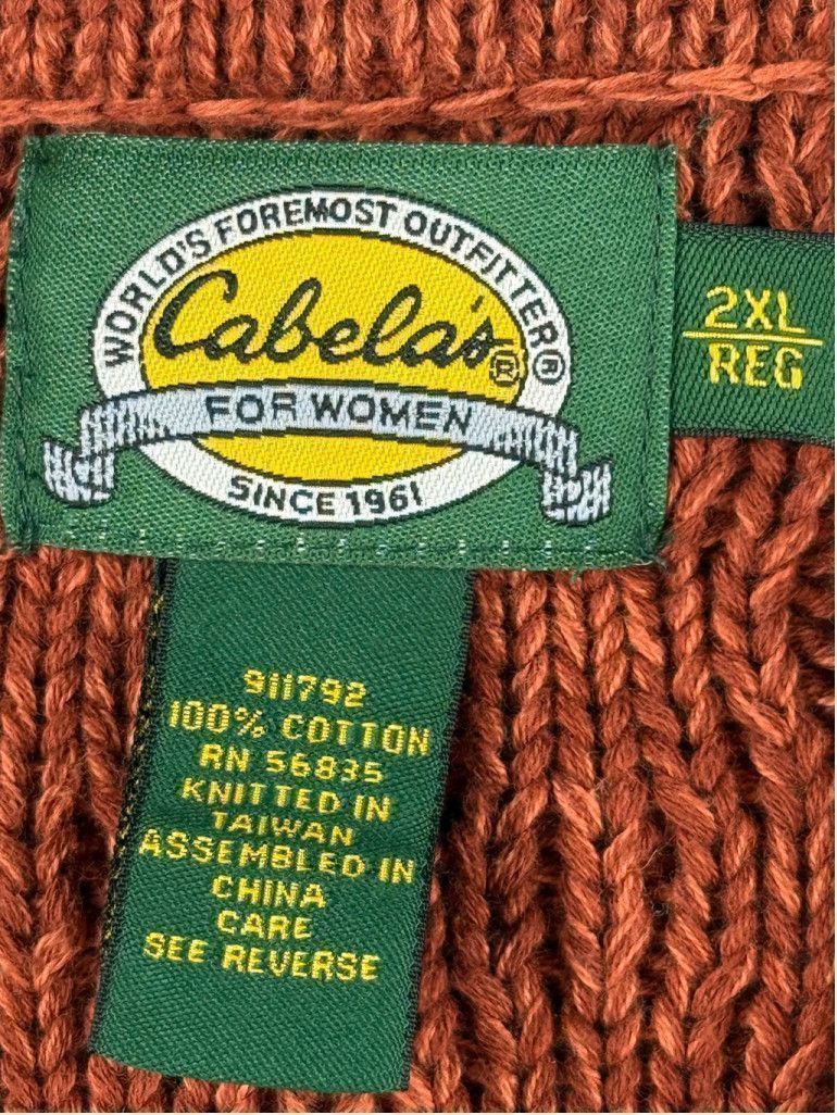 Cabelas Cabela's Cable Knit Cotton Quarter Zip Sweater Rust 2XL Size XXL / US 16-18 / IT 52-54 - 4 Thumbnail