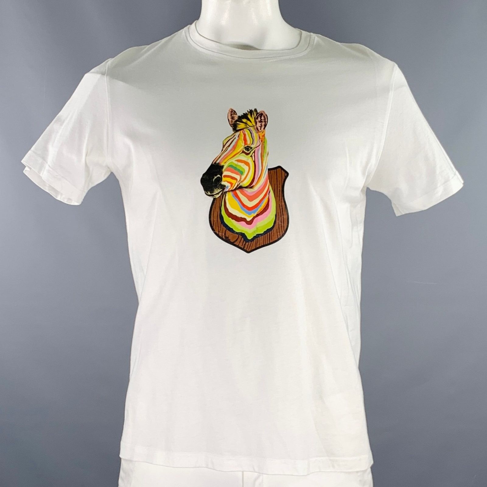 Paul Smith Size L White Multi Color Zebra Cotton Short Sleeve T-shirt Size US L / EU 52-54 / 3 - 1 Thumbnail