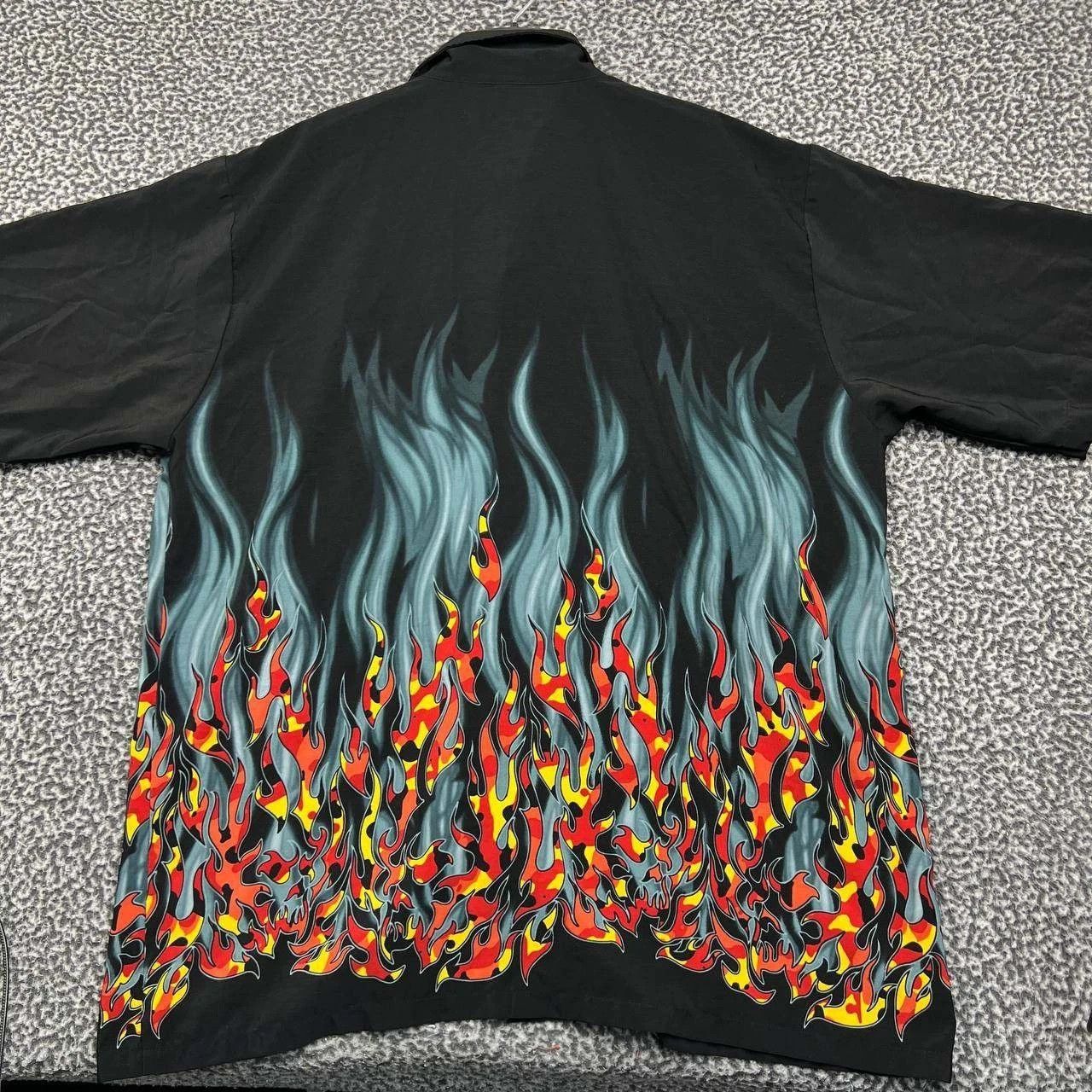 Anchor Blue Anchor Blue Shirt Flame Button Up Short Sleeve Collared 2XL Size US XXL / EU 58 / 5 - 2 Thumbnail