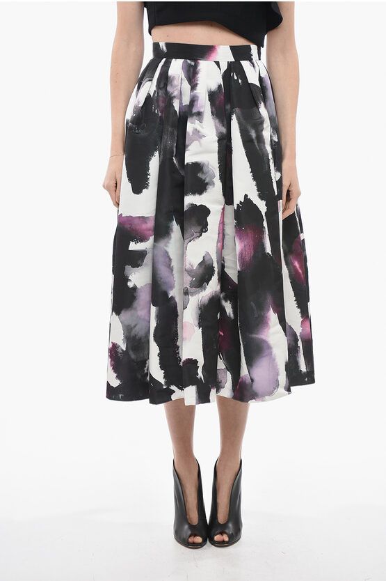 image of Alexander Mcqueen Watercolor Printed Circle Skirt in Violet, Women's (Size Medium)