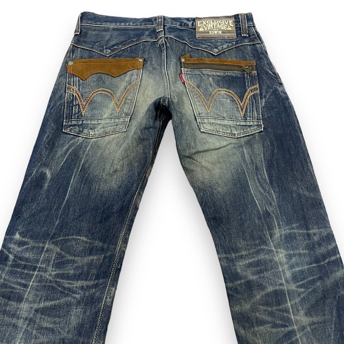 Edwin × Vintage 🇯🇵 EDWIN EXCLUSIVE VINTAGE WASHED LEATHER POCKET DENIM PANTS Size US 34 / EU 50 - 7 Thumbnail