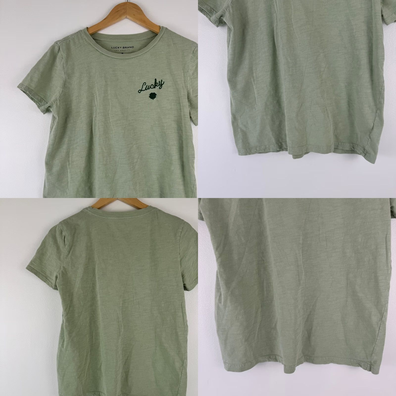 Lucky Brand Lucky Brand Womens Lucky Clover T-Shirt Sage Green Embroidered Slub Tee Size M Size M / US 6-8 / IT 42-44 - 8 Thumbnail