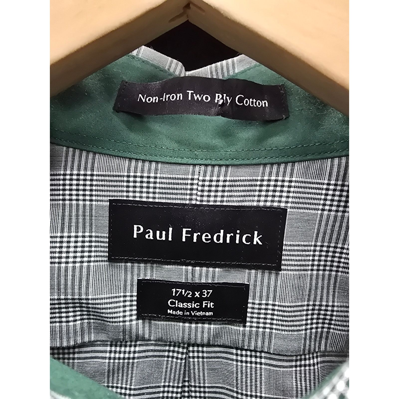 Paul Fredrick Paul Fredrick Plaid Dress Shirt, Green & White, 17 1/2 x 37 Size US XXL / EU 58 / 5 - 4 Thumbnail