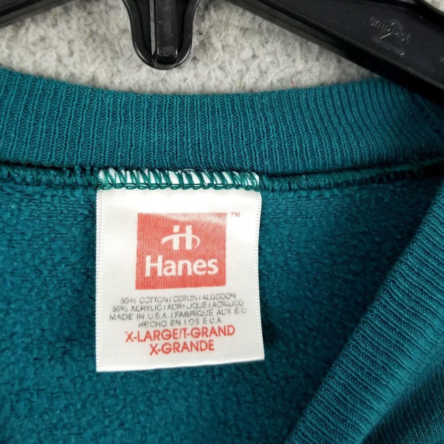 Hanes VINTAGE Hanes Sweatshirt Crewneck Sweatshirt Men L Teal 90s Hip Hop Grunge Streetwear Pullover" Size US L / EU 52-54 / 3 - 2 Thumbnail