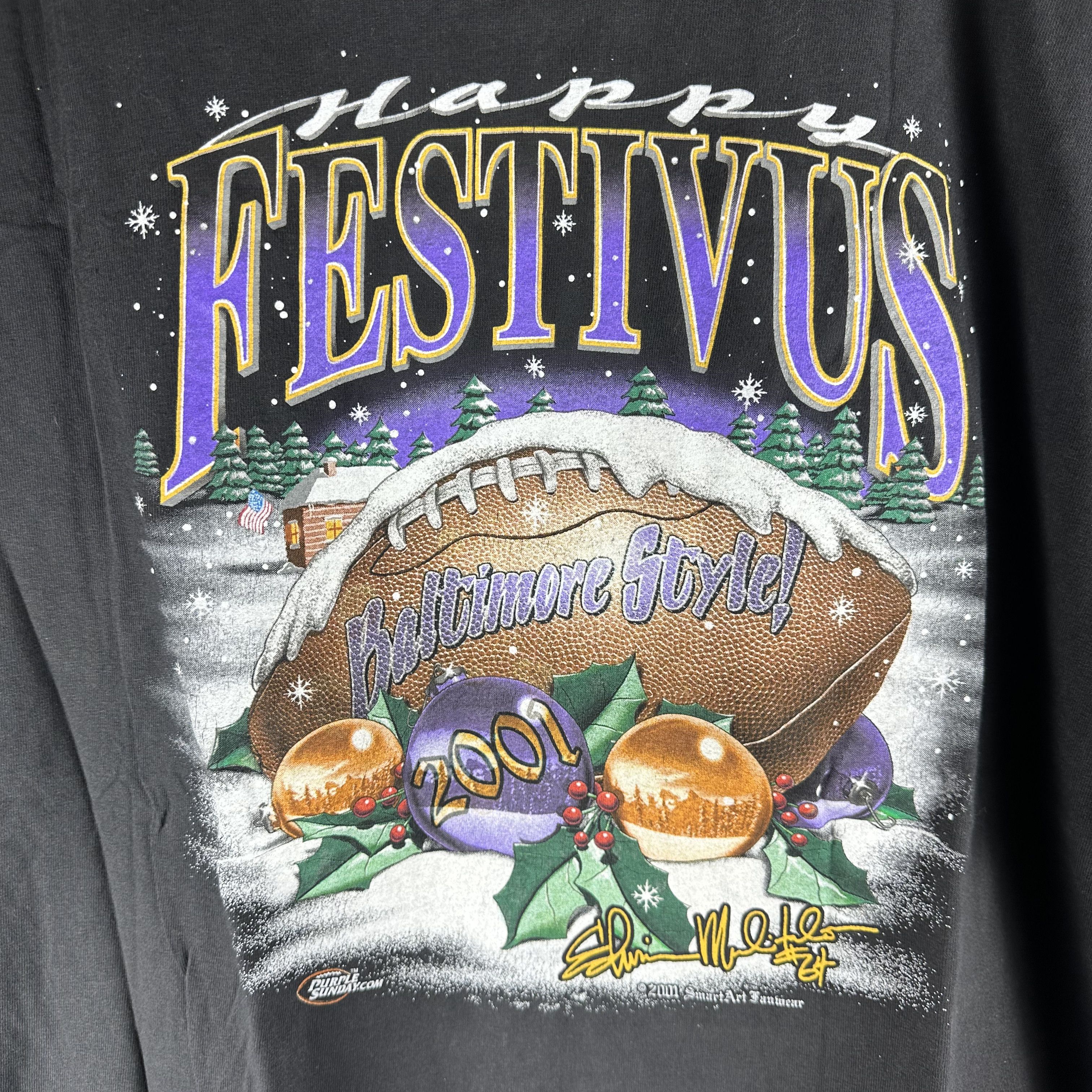 Vintage ​2001 Baltimore Ravens Happy Festivus Graphic T-shirt Size US XXL / EU 58 / 5 - 2 Thumbnail