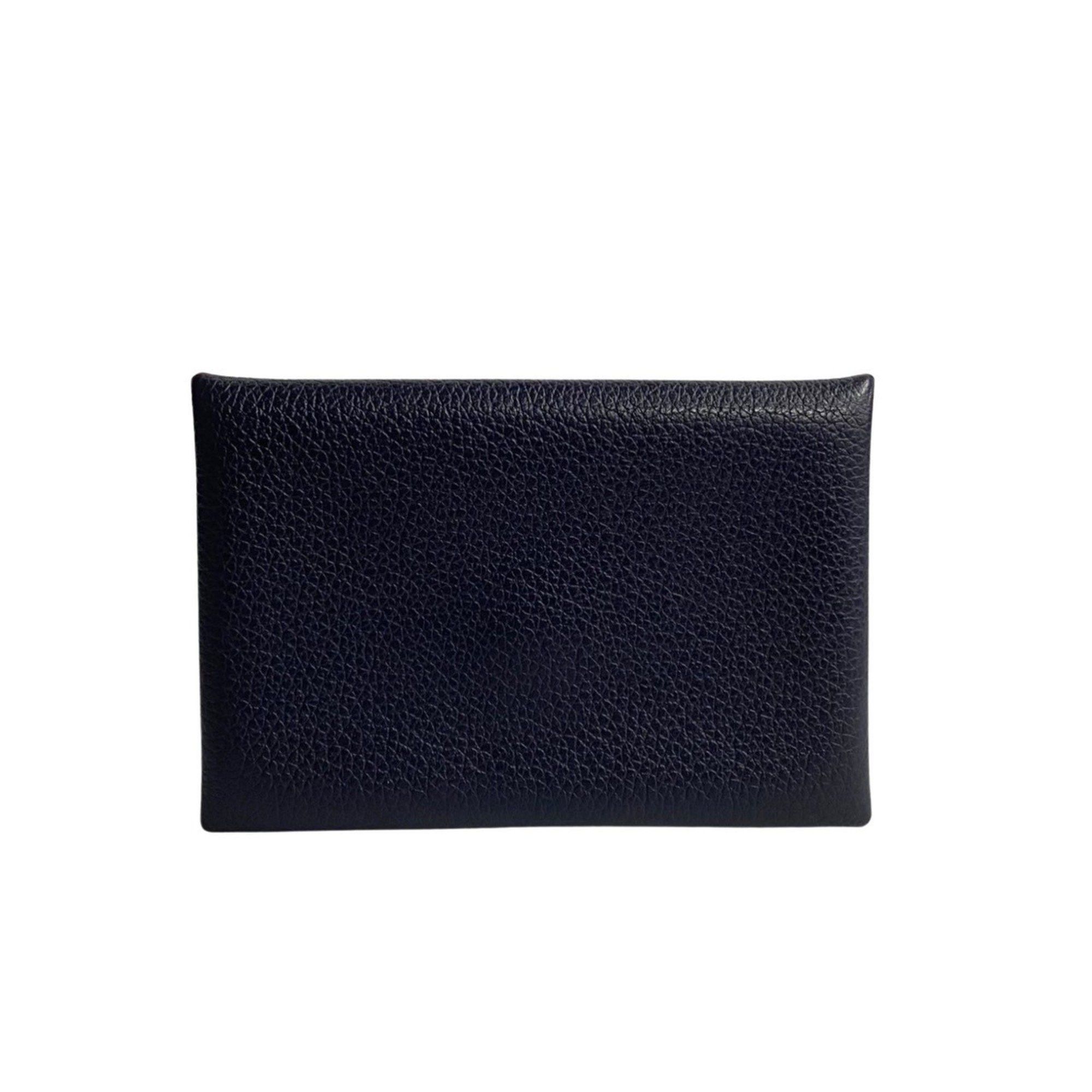 image of Hermes Calvi Epson Leather Business Card Holder/card Case Holder Pass Coin Purse Navy 28900, Women'