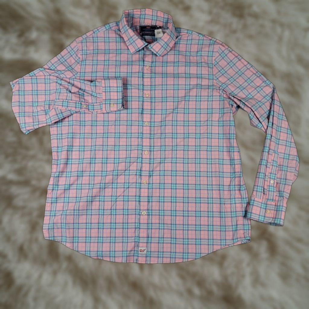 Vineyard Vines Vineyard Vines Shirt Mens XL Pink Plaid Slim Fit Cooper Performance Nylon Shirt Size US XL / EU 56 / 4 - 1 Thumbnail