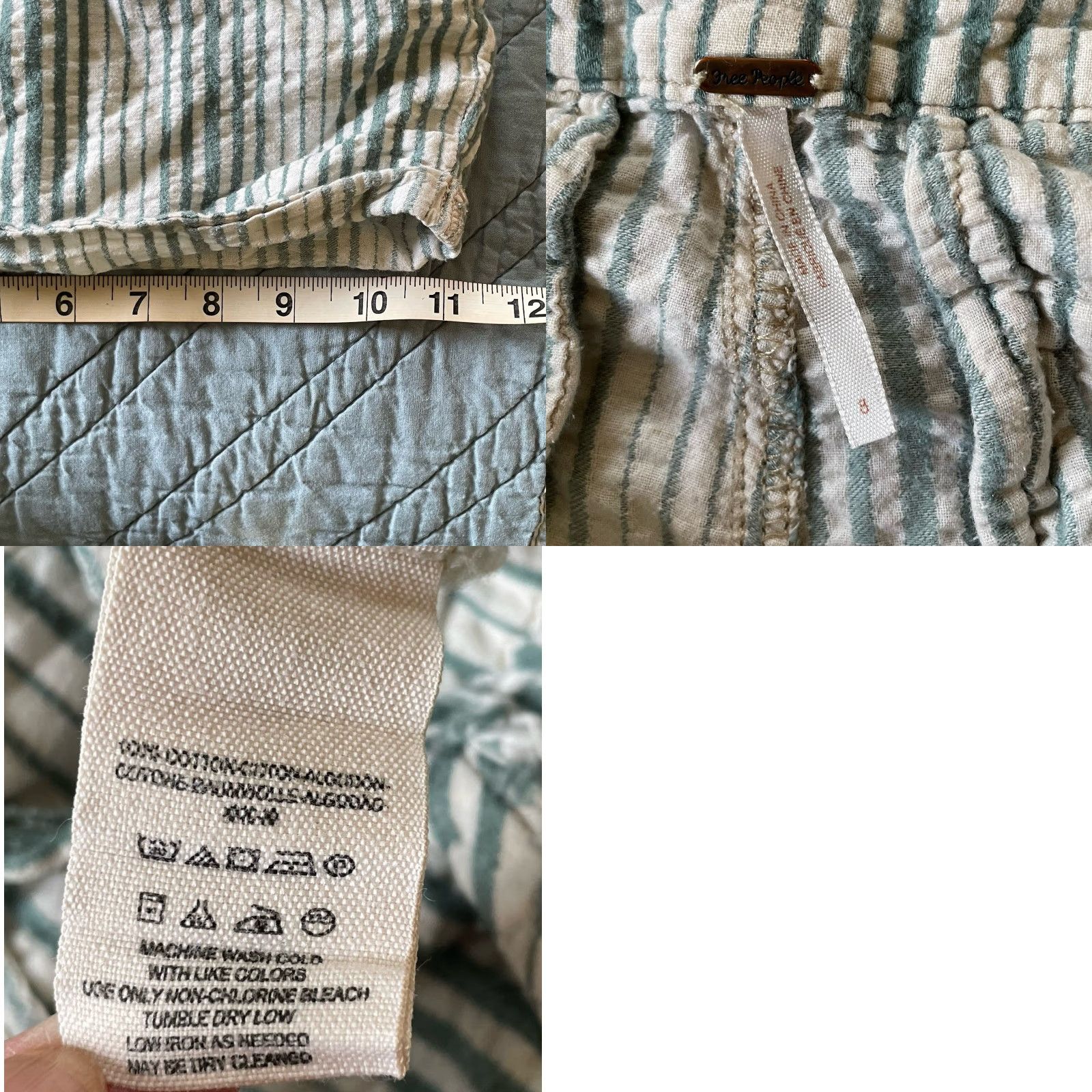 Free People VINTAGE Free People Shorts Womens 8 Green Stripe Button Coastal Scandi Summer Cotton 100% Cotton Boho Beach Size 30" / US 8 / IT 44 - 8 Thumbnail