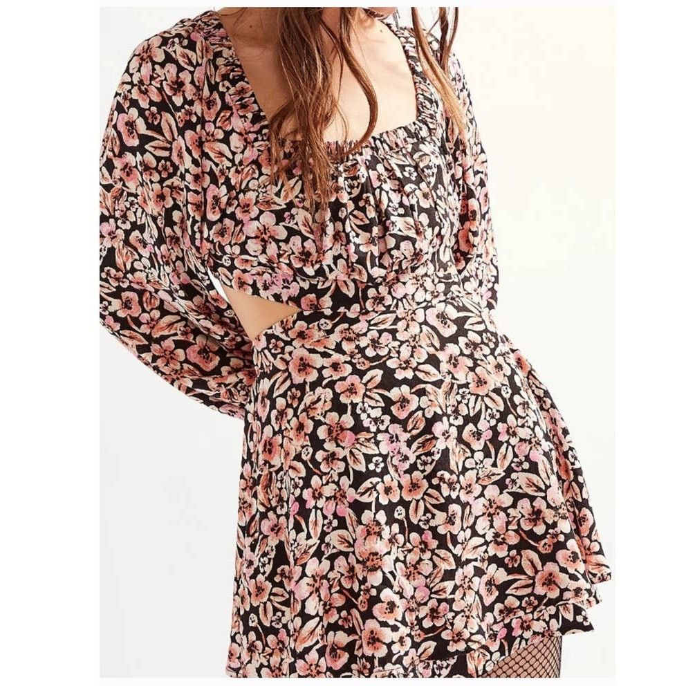 Free People New Free People Jael Printed Mini Dress $128 MEDIUM Black Size M / US 6-8 / IT 42-44 - 3 Thumbnail
