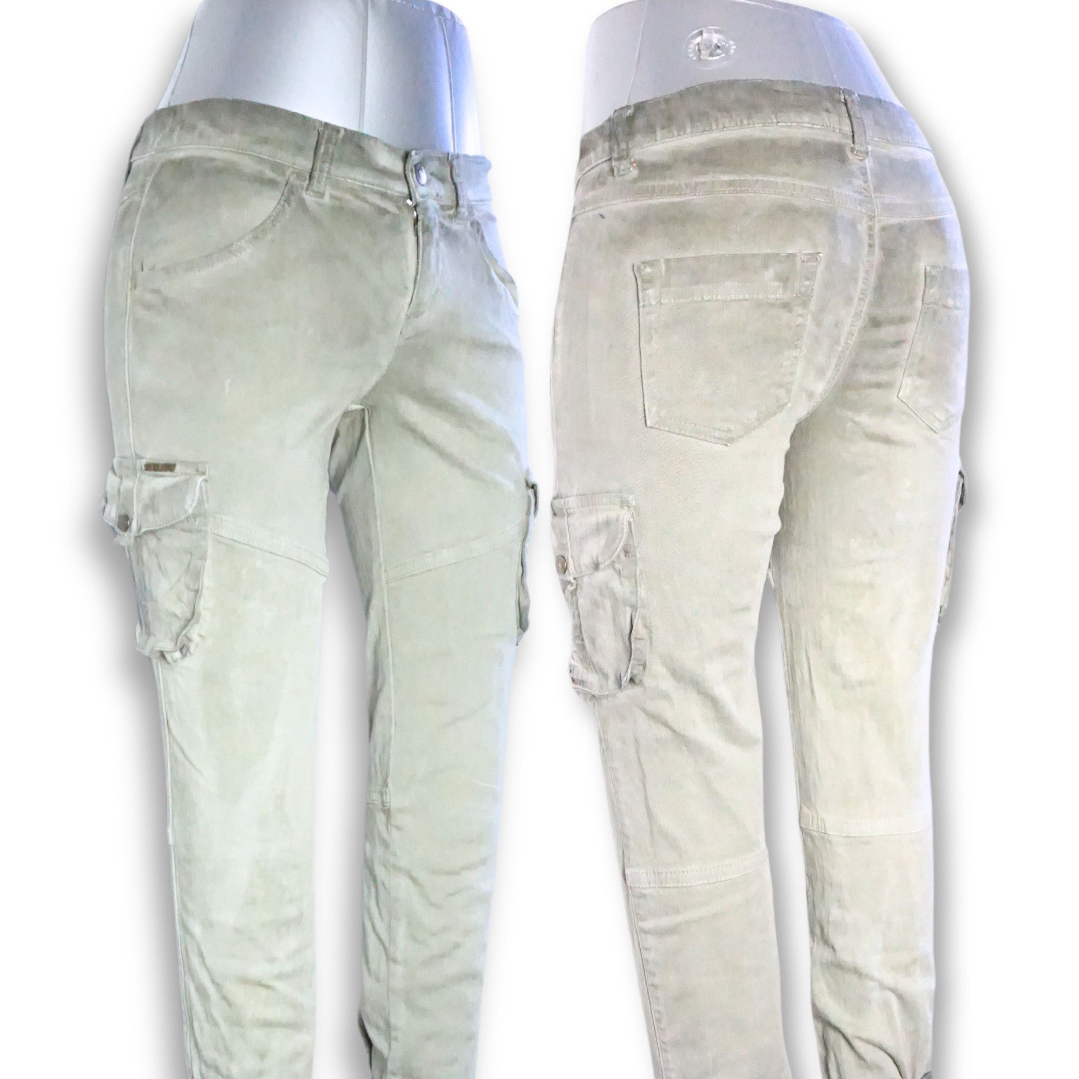 Benetton SISLEY Skinny Fit Oil-Stained Look Low-Rise Cargo Jeans Size 24" / US 00 / IT 34 - 4 Thumbnail