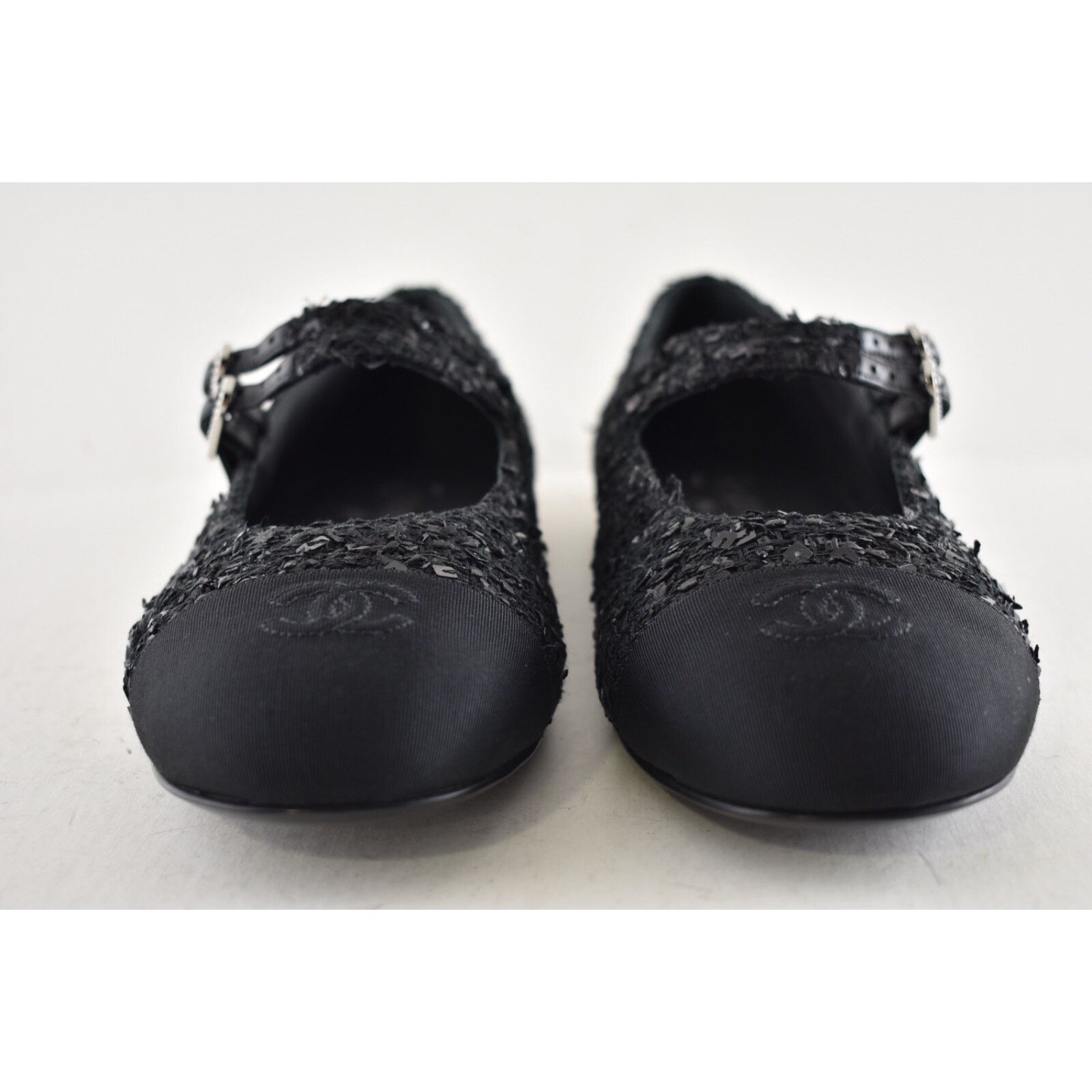Chanel Chanel 24S Black Glittered Tweed Pearl Mary Jane Ballerina Size US 6 / IT 36 - 7 Thumbnail