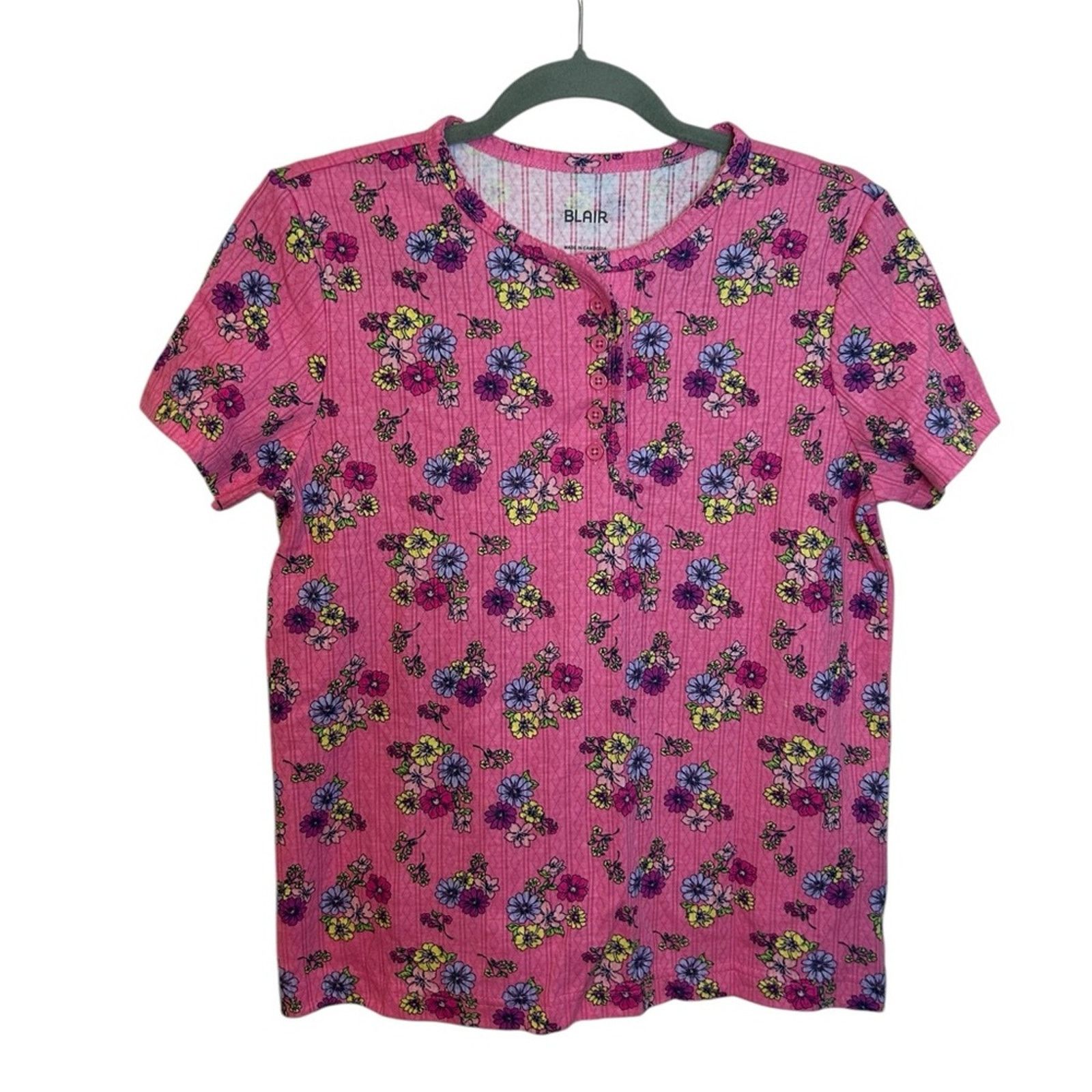 Other Blair Pink Floral Pointelle Henley Tee Size S / US 4 / IT 40 - 1 Thumbnail