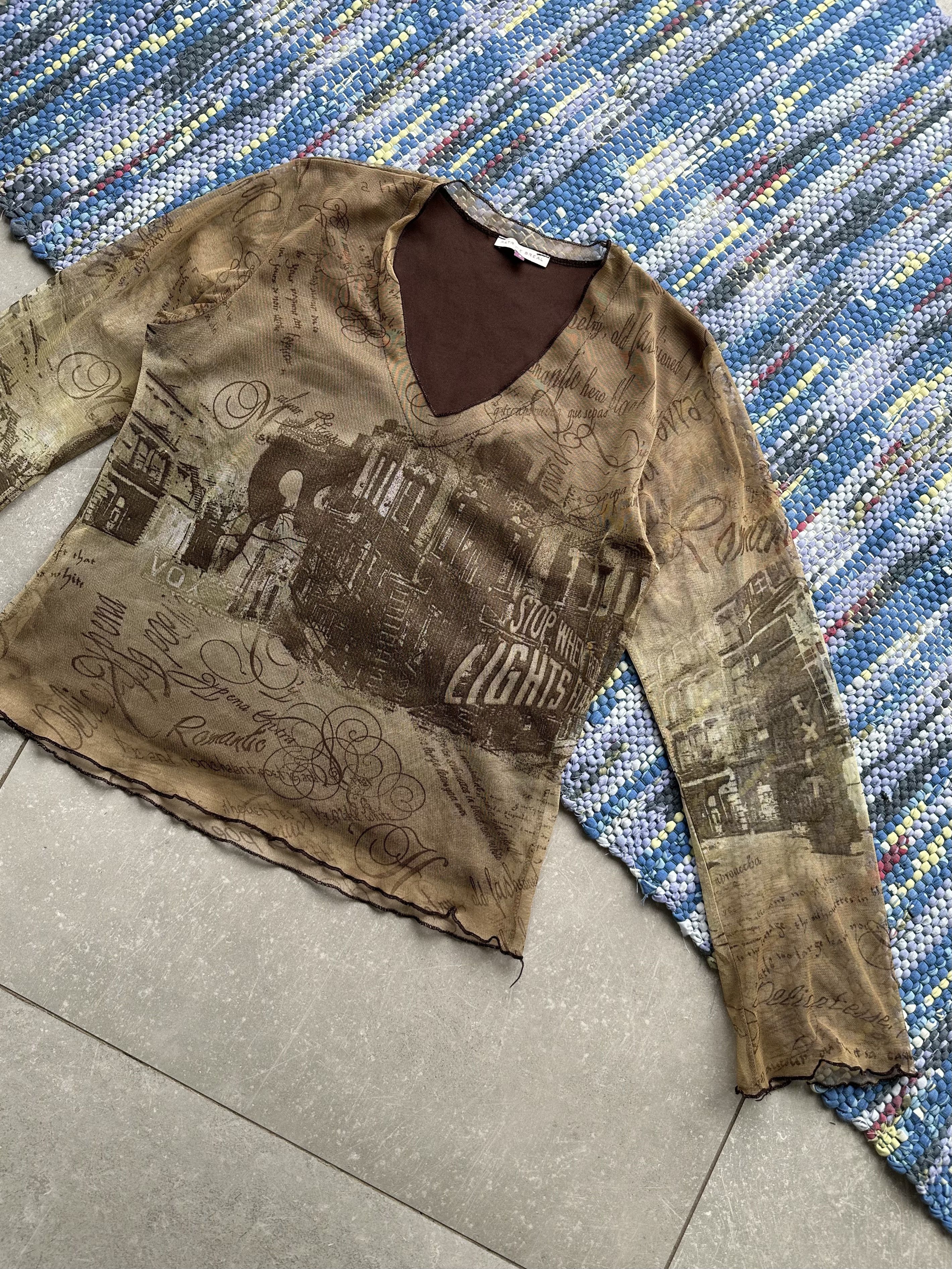image of Avant Garde x Vintage Printed Mesh Blouse, Women's (Size Medium)