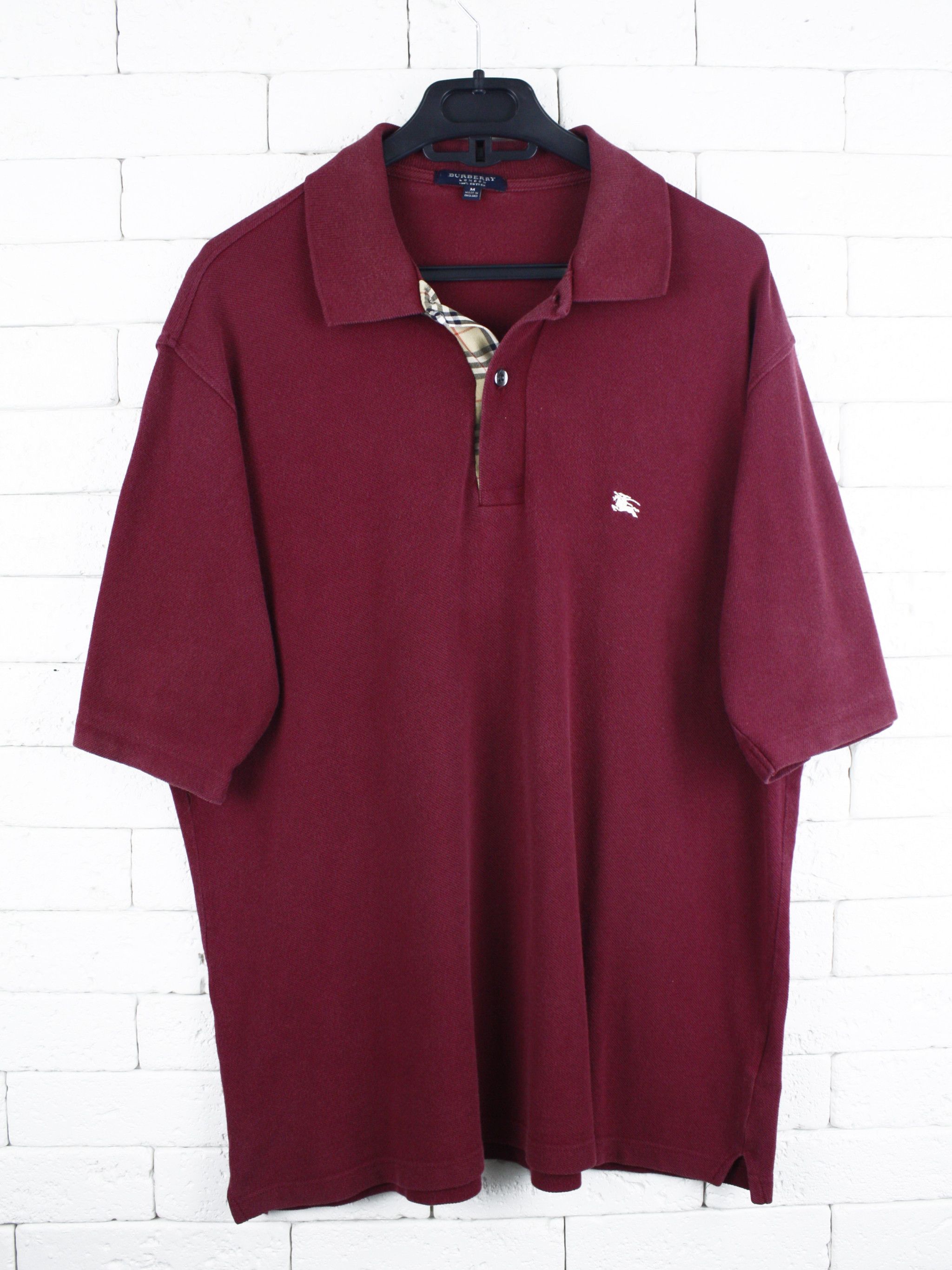 Burberry Polo Shirt Burgundy Nova Check Placket Vintage