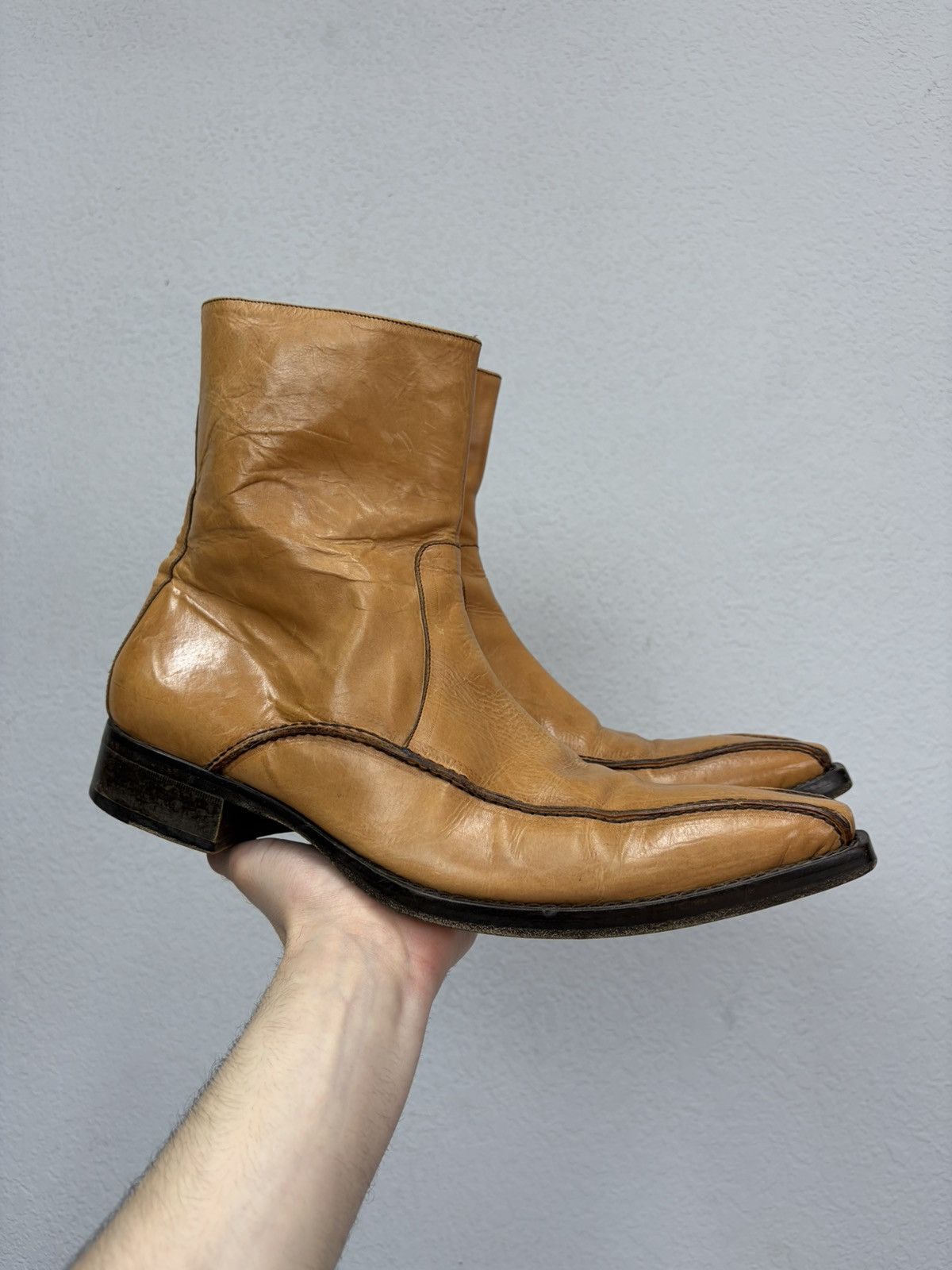 Hedi Slimane Vintage Camel Leather Zip Boots Guidi CCP Rick Owens Style Size US 11 / EU 44 - 14 Thumbnail