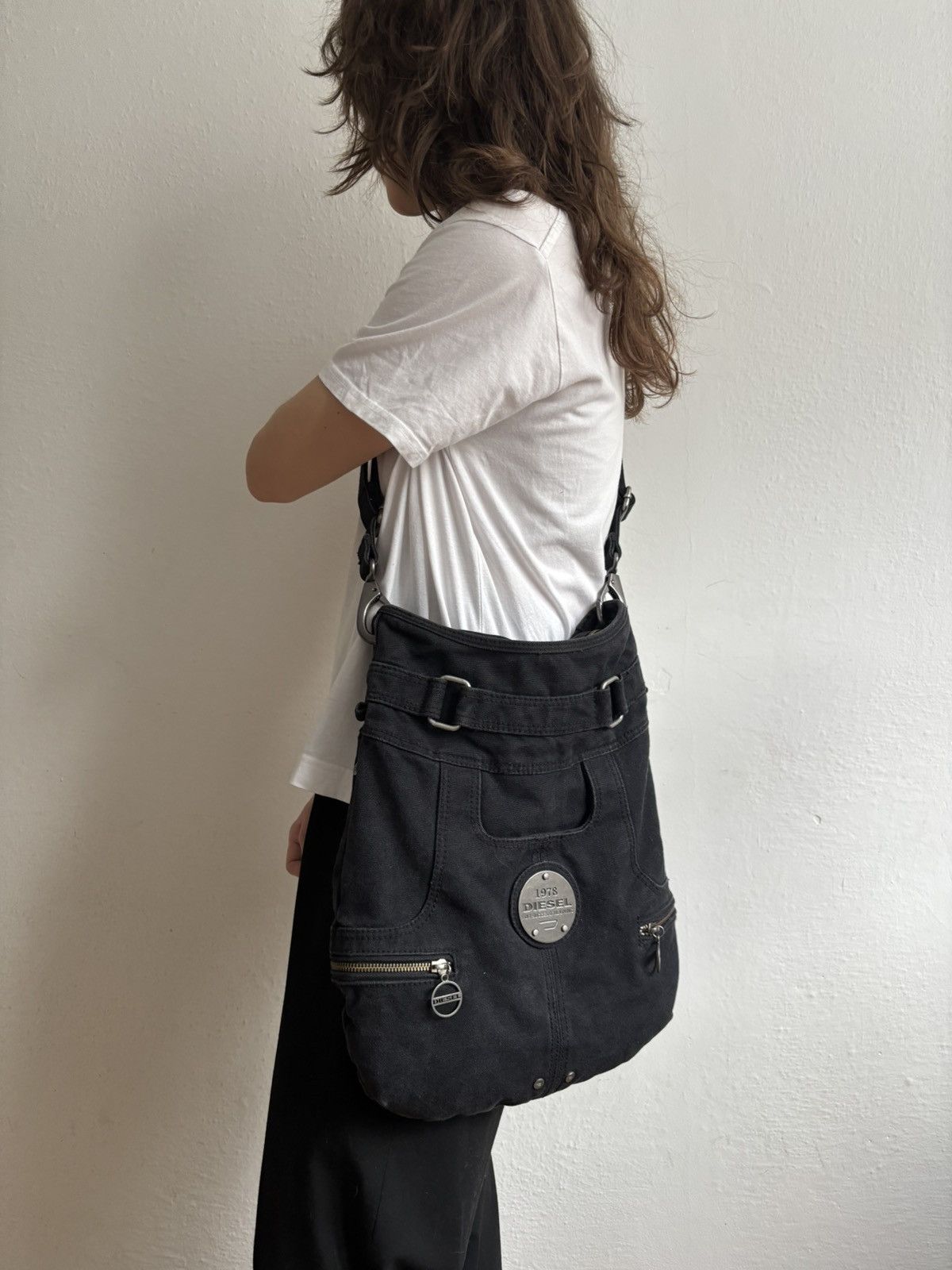Avant Garde x Diesel Y2K Diesel Vintage Multipocket Washed Canvas Crossbody Bag in Black, Men's