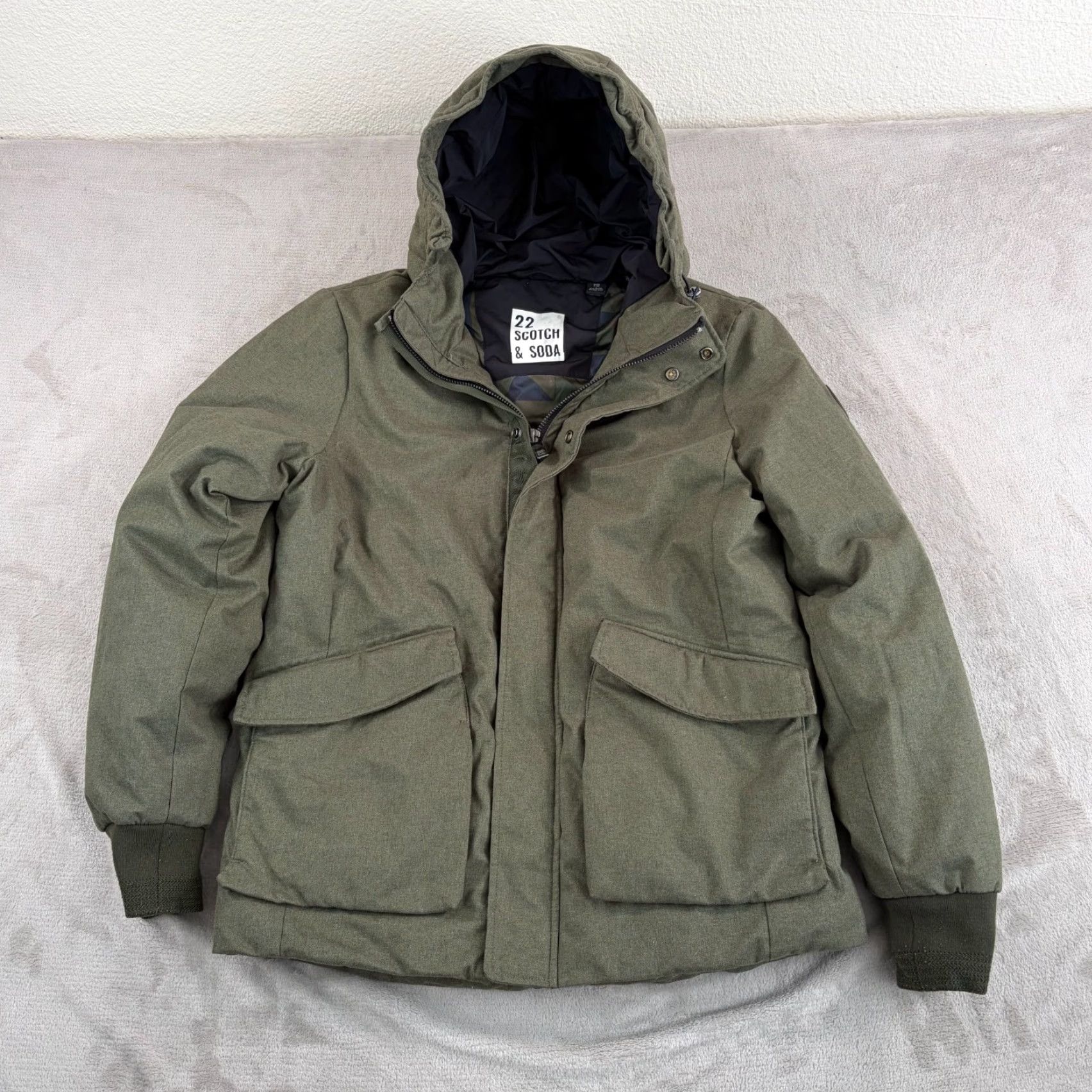 Scotch & Soda SCOTCH & SODA Full Zip Hooded Snow Jacket Large Olive Chore Pockets Insulated Size US L / EU 52-54 / 3 - 3 Thumbnail