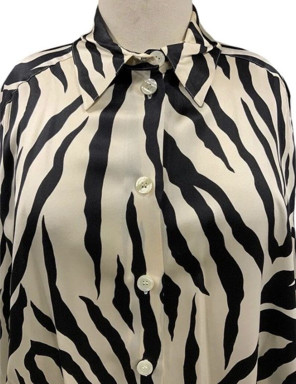 Other Vintage Brett Harrison Silk Zebra Print Blouse Black Ivory Size XL / US 12-14 / IT 48-50 - 1 Thumbnail