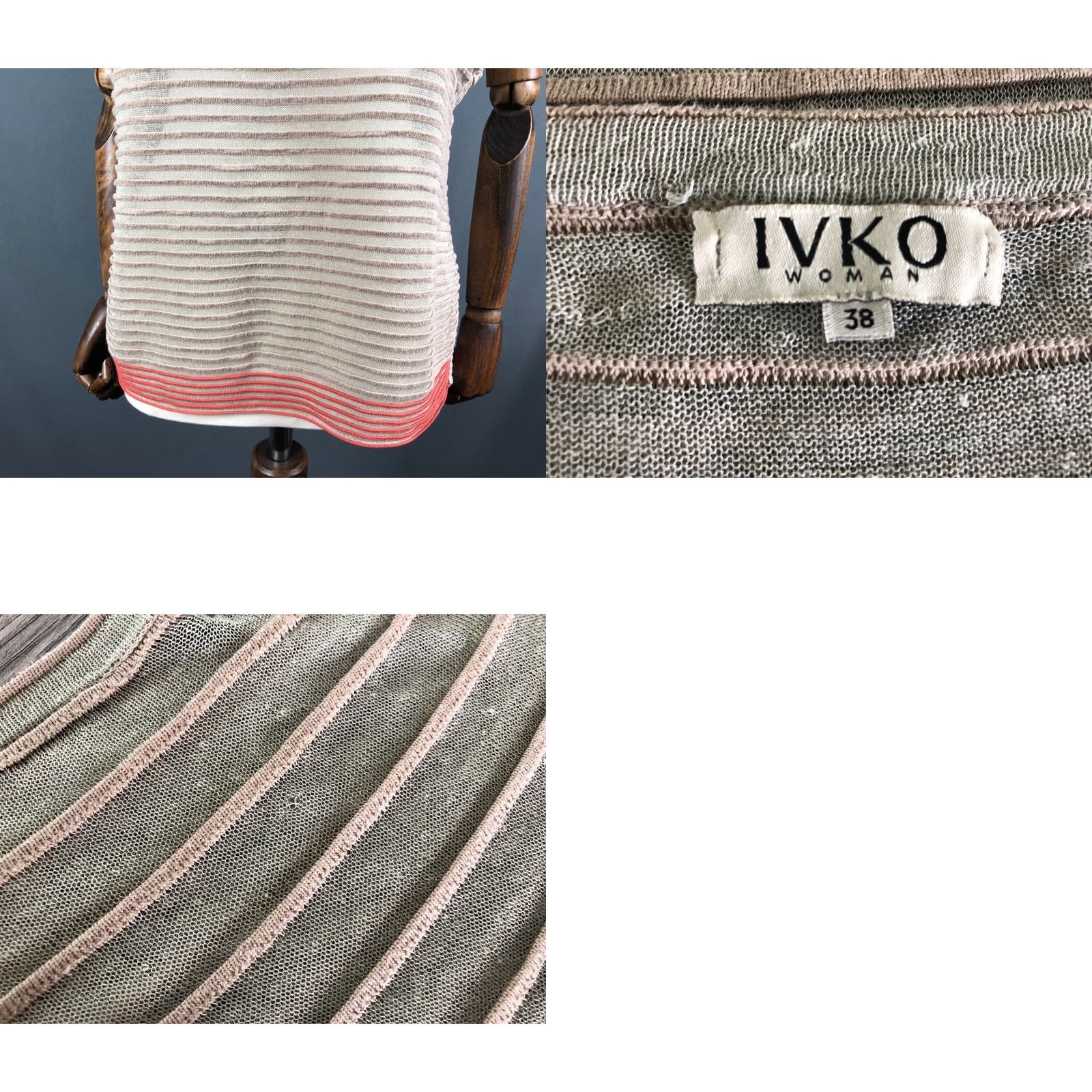 Vintage IVKO Women Beige Cotton Blend Blouse Size 38 Striped Size XS / US 0-2 / IT 36-38 - 8 Thumbnail
