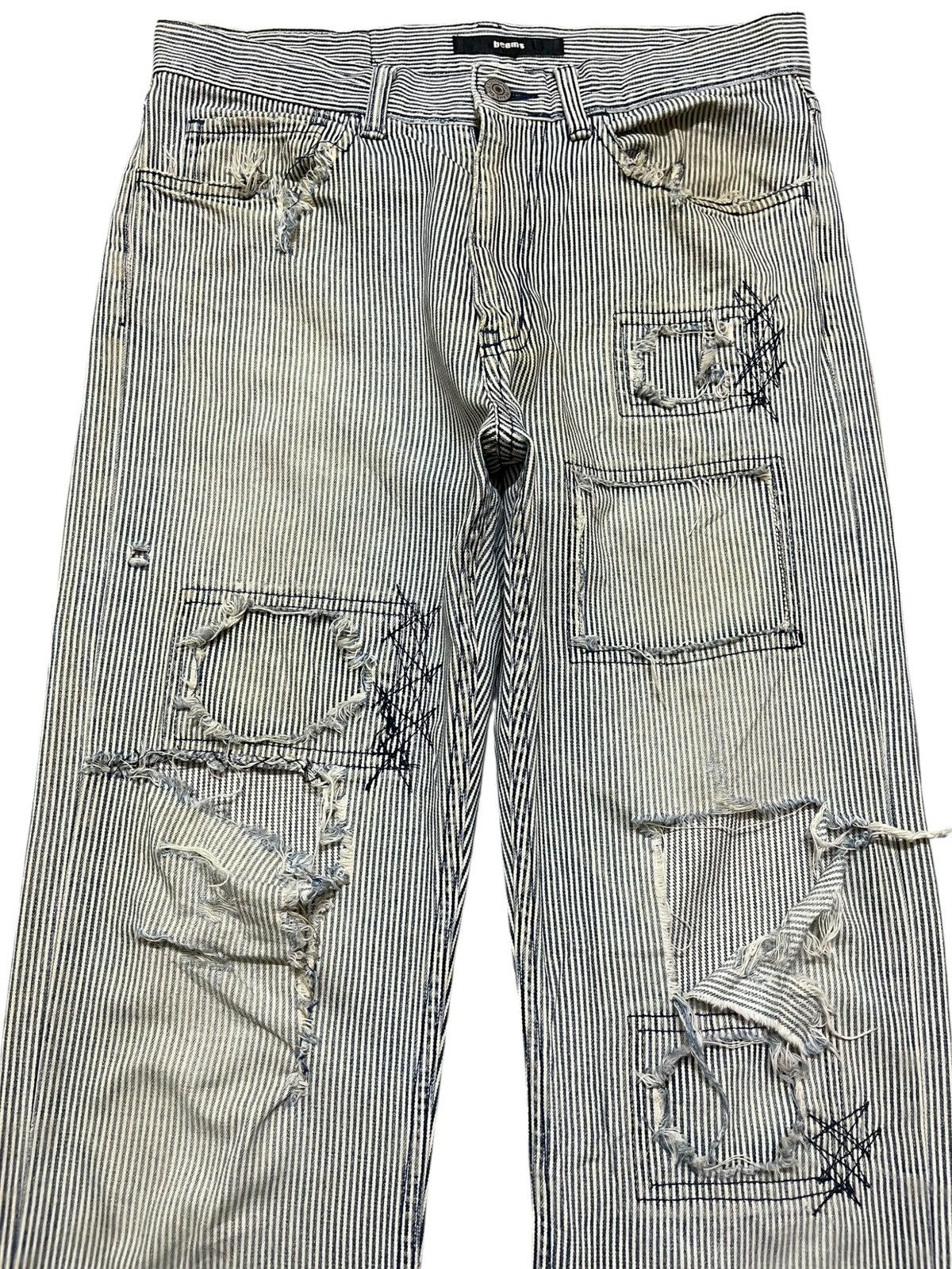 Beams Japan Vintage Beams Hickory Stripe Distressed Denim Size US 30 / EU 46 - 2 Thumbnail