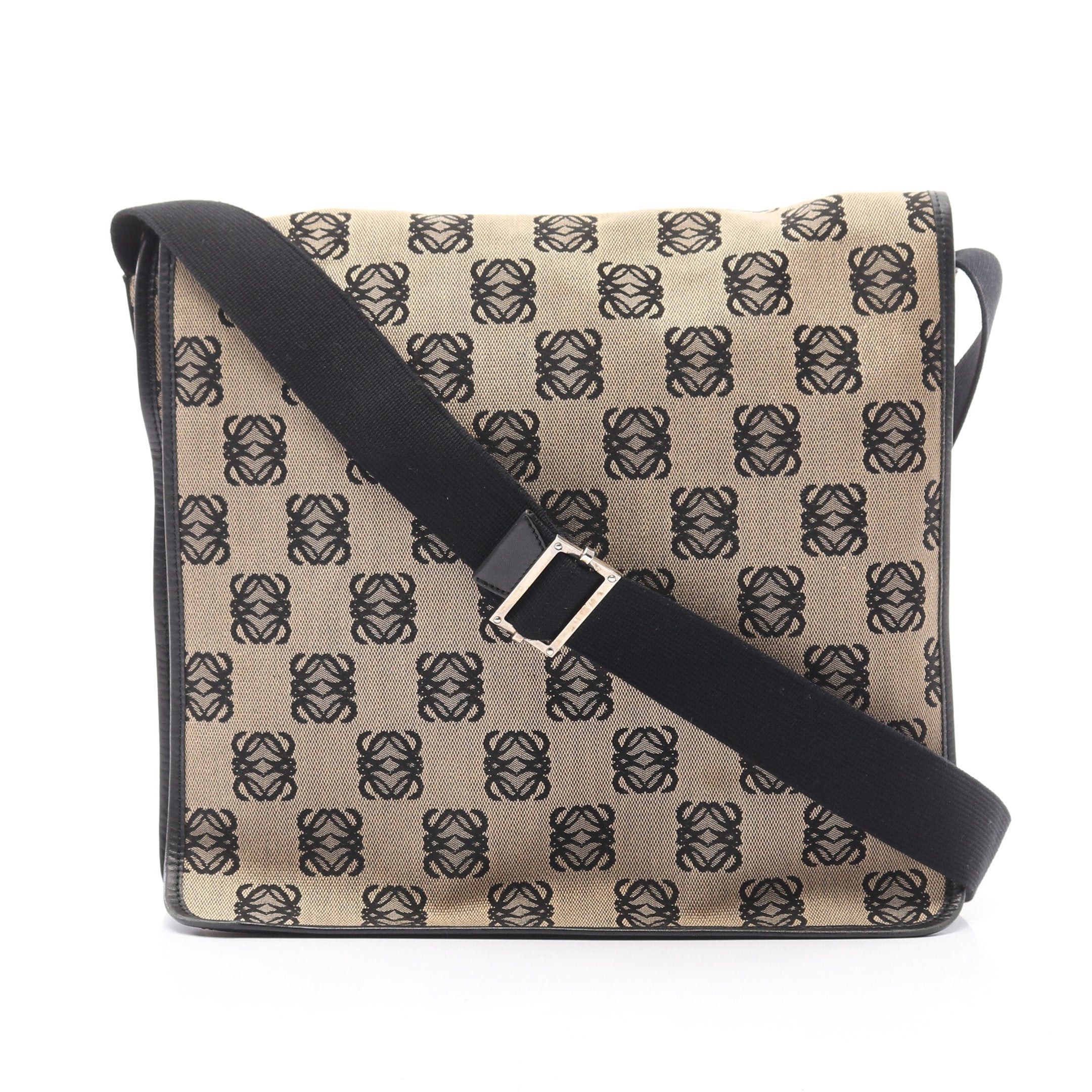 Loewe Anagram Messenger Bag Shoulder Canvas Leather Beige Black, Women's