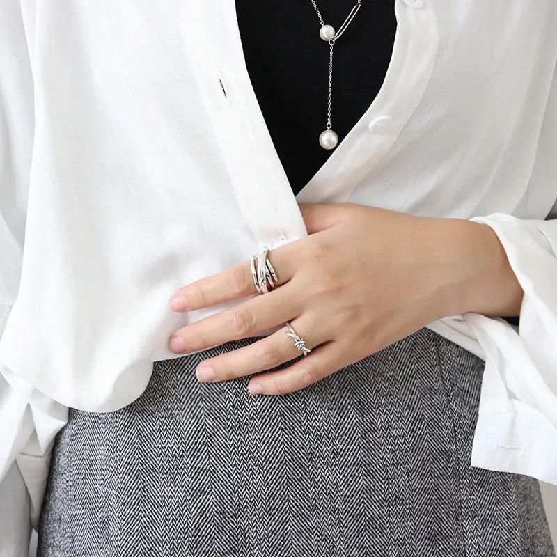 Jewelry × Vintage Exaggerated Personality 925 Sterling Silver Geometric Rings Size ONE SIZE - 4 Thumbnail