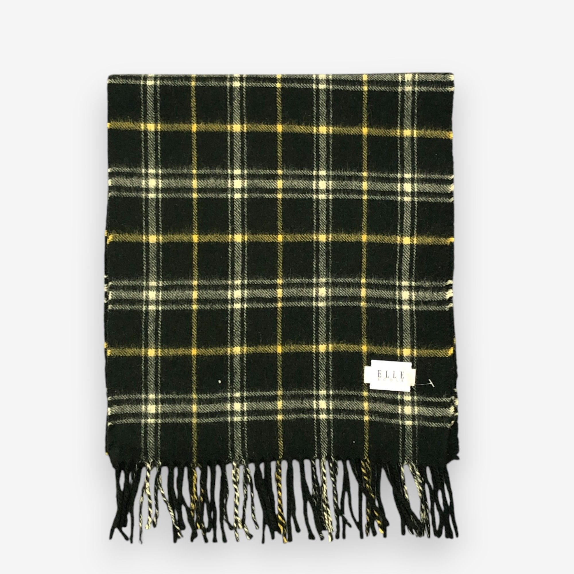 Japanese Brand Vintage Elle Scarf Muffler Wool Plaid Winter Fringe Scarves Size ONE SIZE - 2 Thumbnail