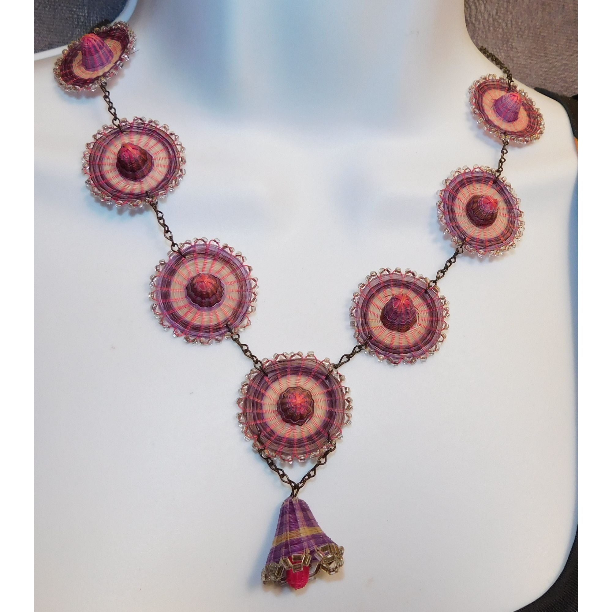 Other Vintage Purple And Pink Woven Sombrero Necklace Size ONE SIZE - 1 Thumbnail