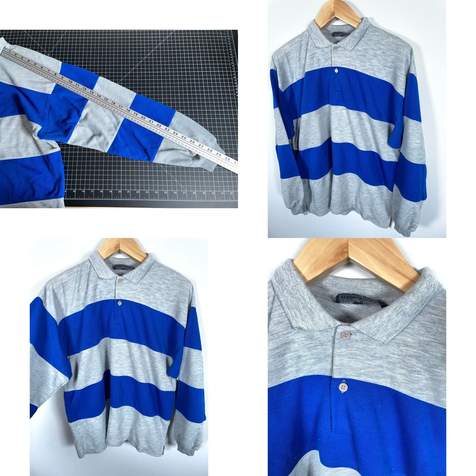 Vintage VINTAGE 90s 80s Steeplechase Long Sleeve Polo Shirt Men's L Gray Blue Stripe Casual Polo Shirt Mens Large Striped Rugby Shirt Size US L / EU 52-54 / 3 - 8 Thumbnail